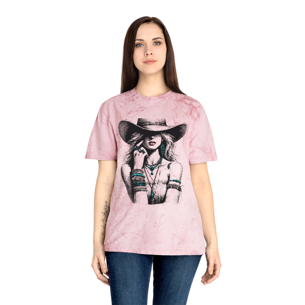 Western Cowgirl Graphic Tee — Vintage Boho Hat & Jewelry Design