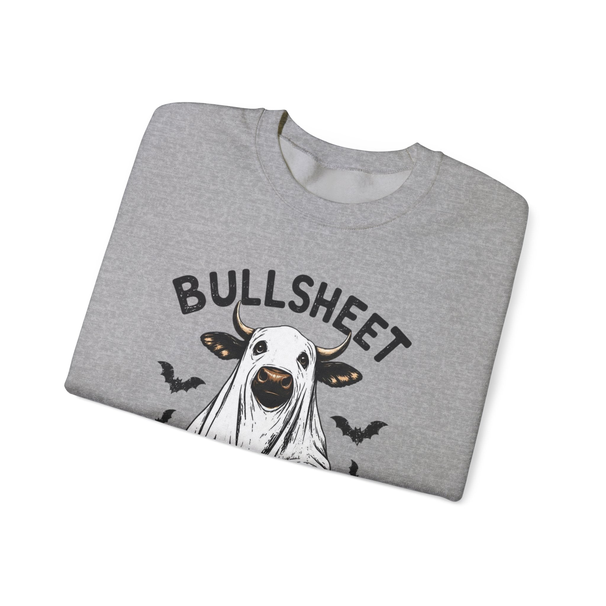 Halloween 'Bullsheet' Ghost Cow Sweatshirt - Funny Pumpkin & Bats Crewneck