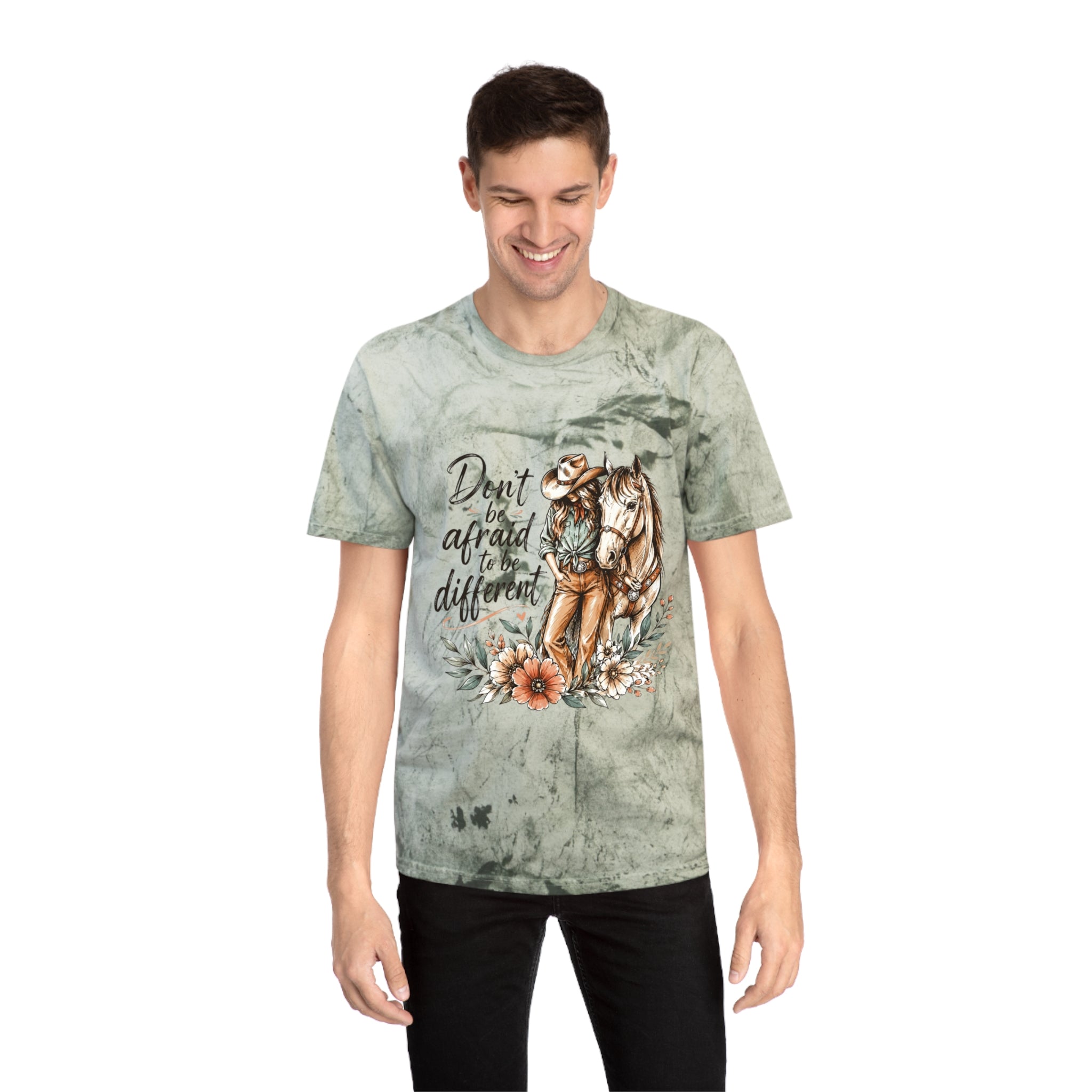Cowgirl Horse Graphic T-Shirt — "Don't Be Afraid to Be Different" Inspirational Tee