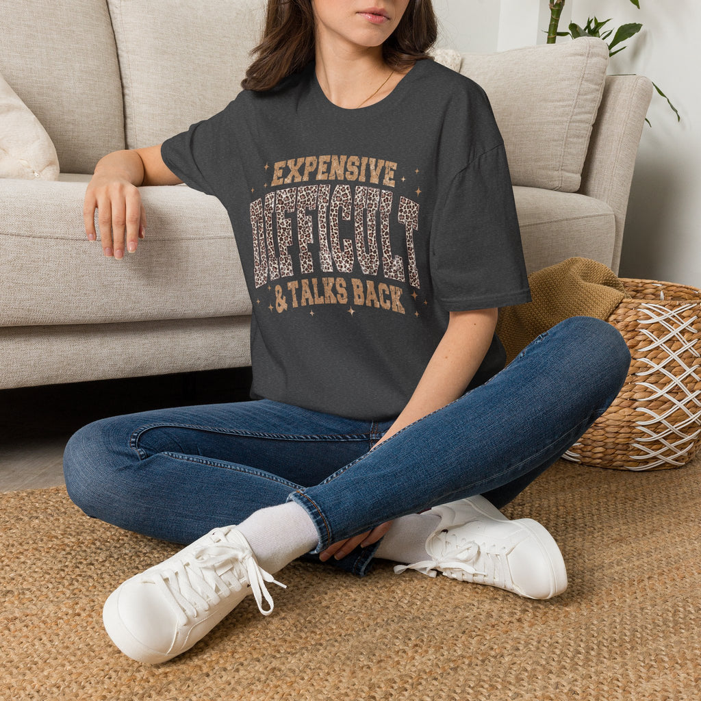 Expensive & Difficult Graphic T-Shirt — Leopard Sparkle "Expensive Difficult & Talks Back"