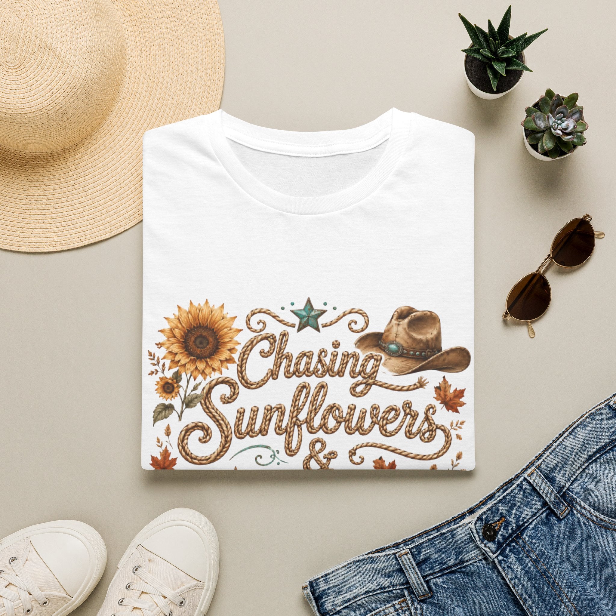 Chasing Sunflowers & Fall Dreams T-Shirt — Rustic Cowboy Sunflower Autumn Tee