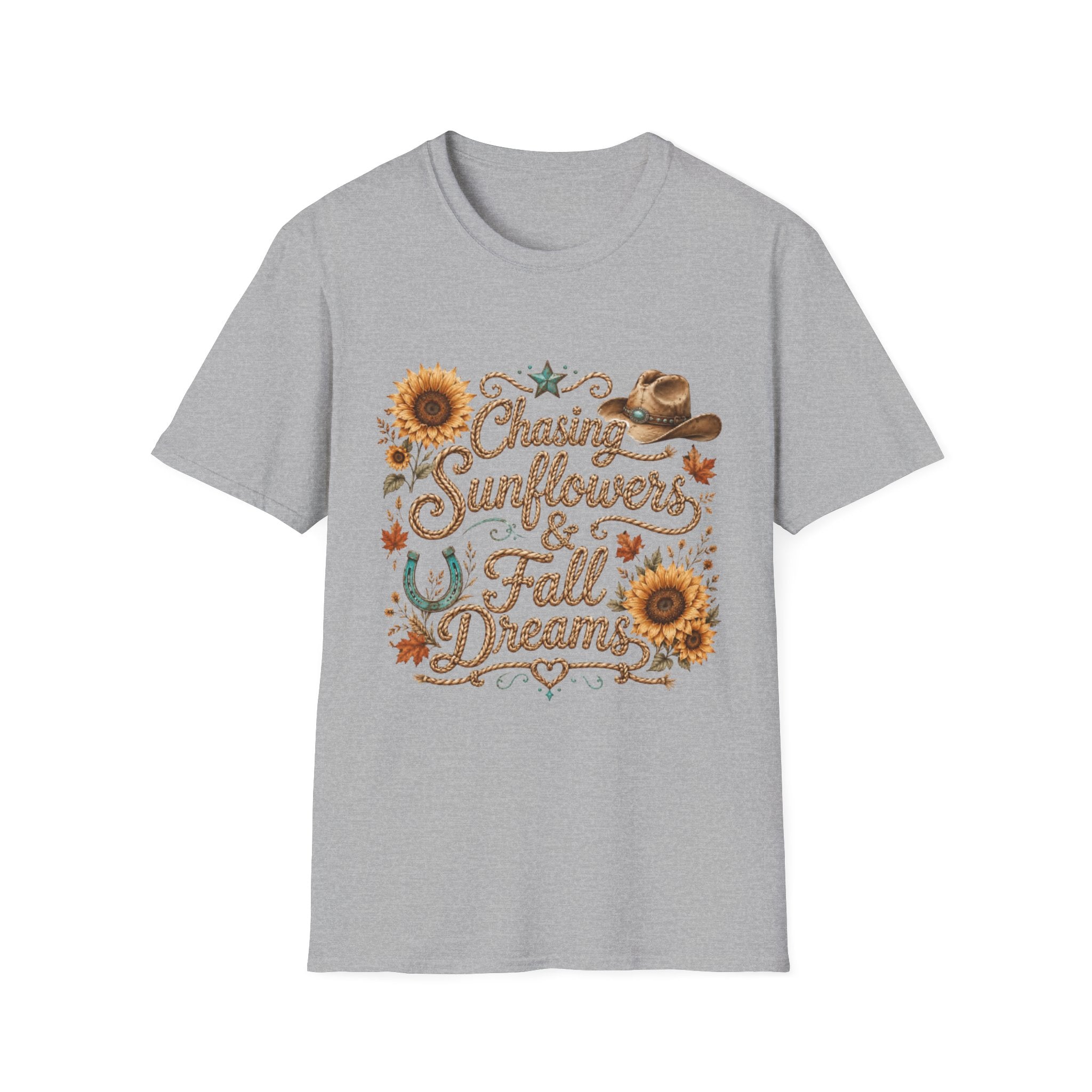 Chasing Sunflowers & Fall Dreams T-Shirt — Rustic Cowboy Sunflower Autumn Tee