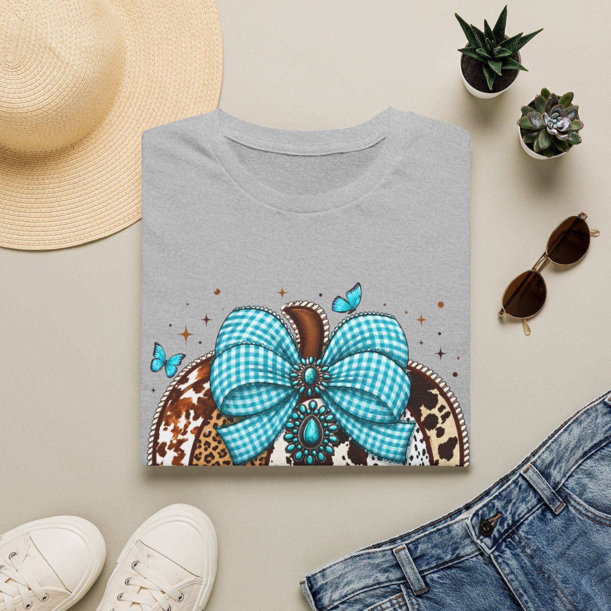 Turquoise Bow Pumpkin T-Shirt — Cowhide & Leopard Fall Graphic Tee