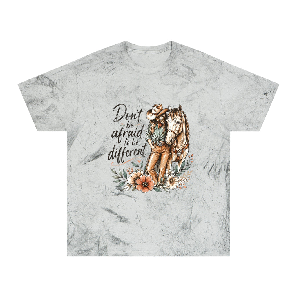 Cowgirl Horse Graphic T-Shirt — "Don't Be Afraid to Be Different" Inspirational Tee