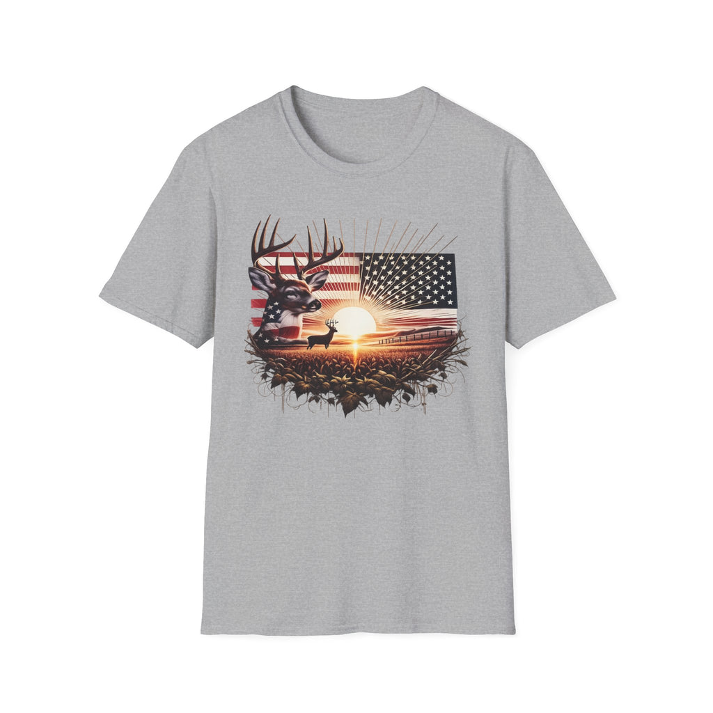Deer Sunset Flag T-Shirt — American Hunting Outdoors Tee