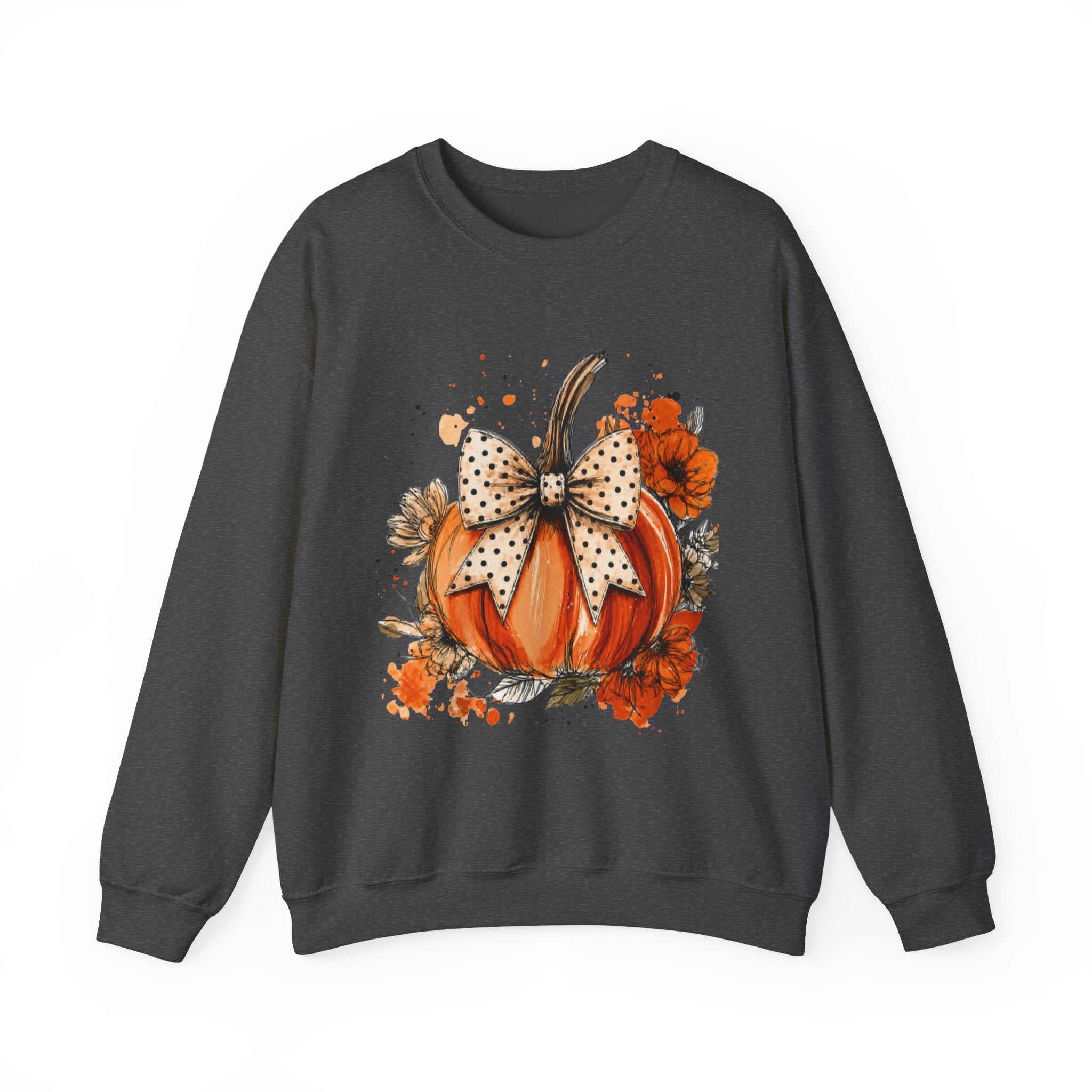 Pumpkin Bow Crewneck Sweatshirt — Autumn Floral Pumpkin Sweatshirt