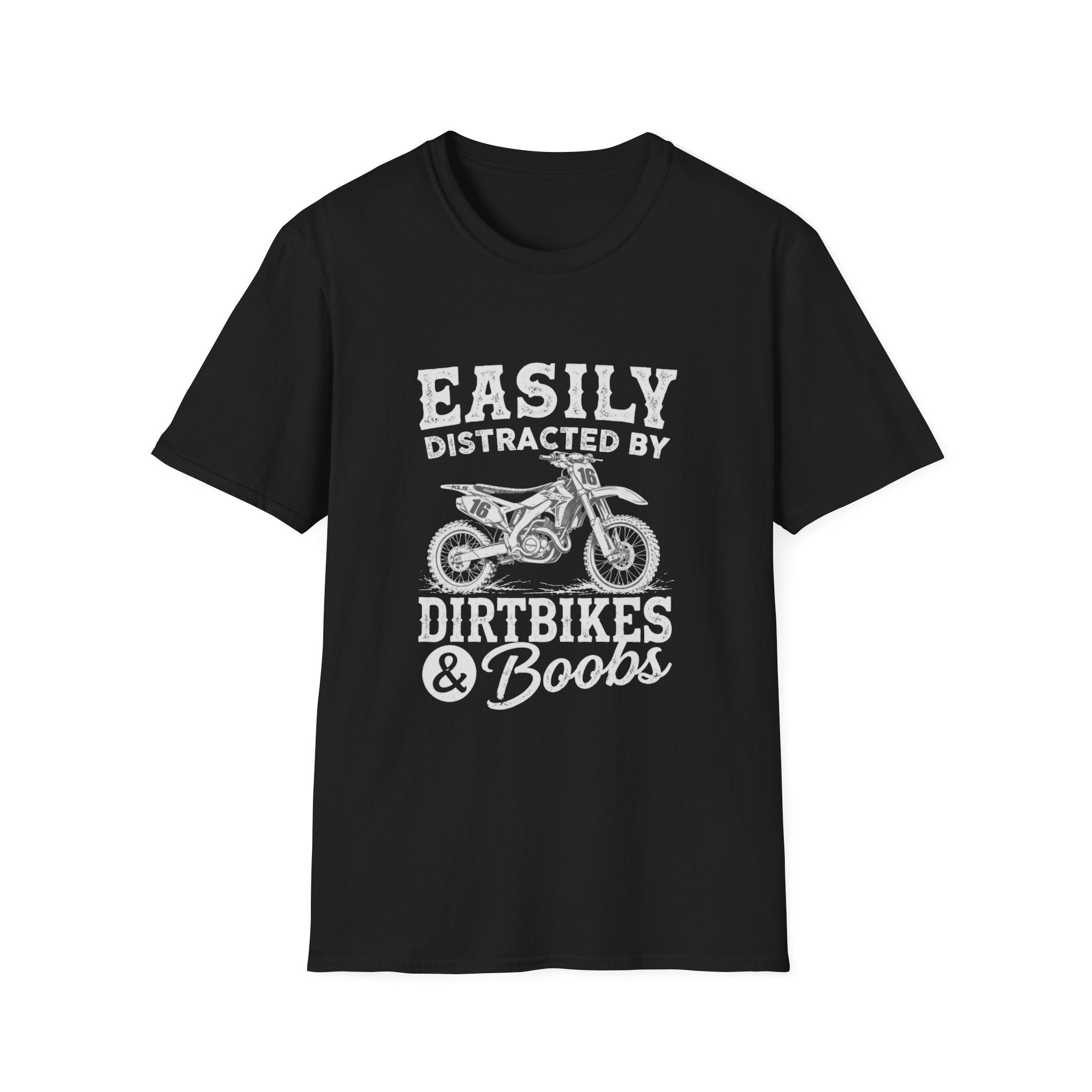 Easily Distracted by Dirtbikes & Boobs T-Shirt — Funny Motorcycle Rider Tee