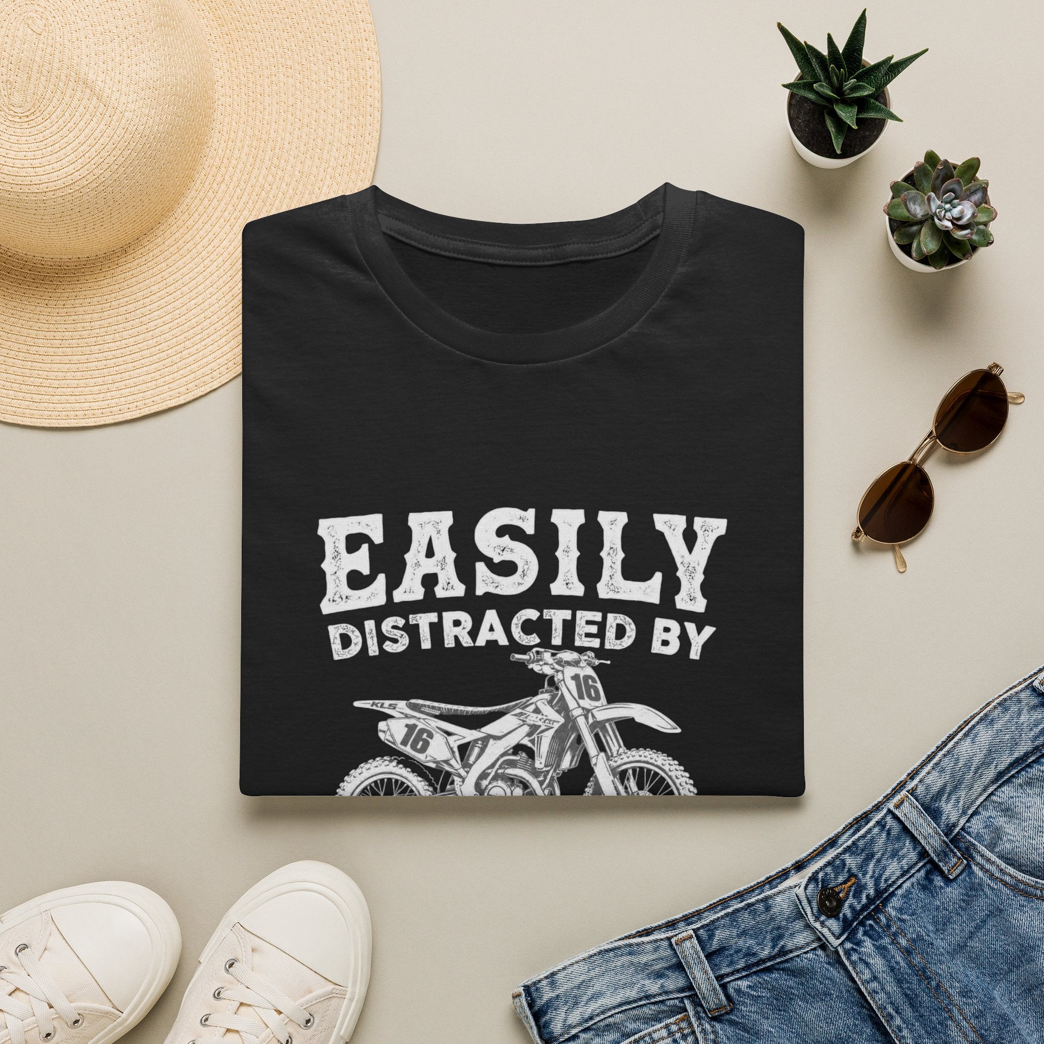 Easily Distracted by Dirtbikes & Boobs T-Shirt — Funny Motorcycle Rider Tee