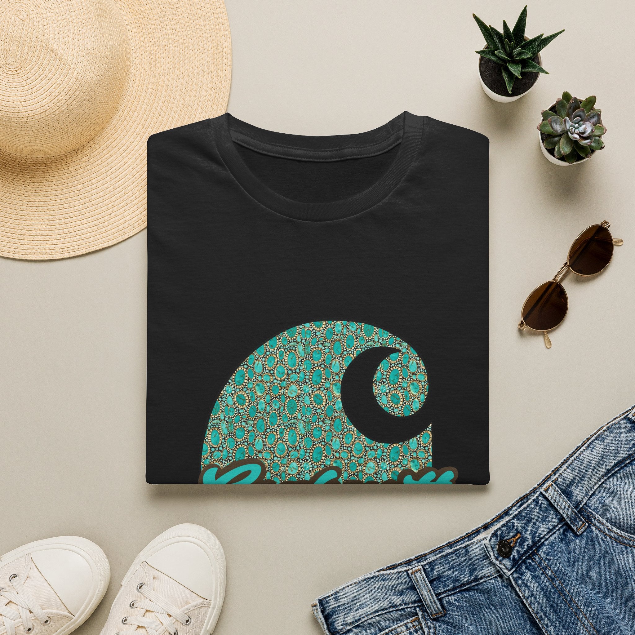Carhartt Crescent Logo T‑Shirt — Vintage Teal Patterned Graphic Tee