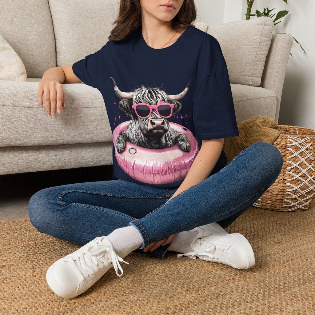 Cow with Pink Sunglasses T-Shirt — Cute Highland Cow Graphic Tee