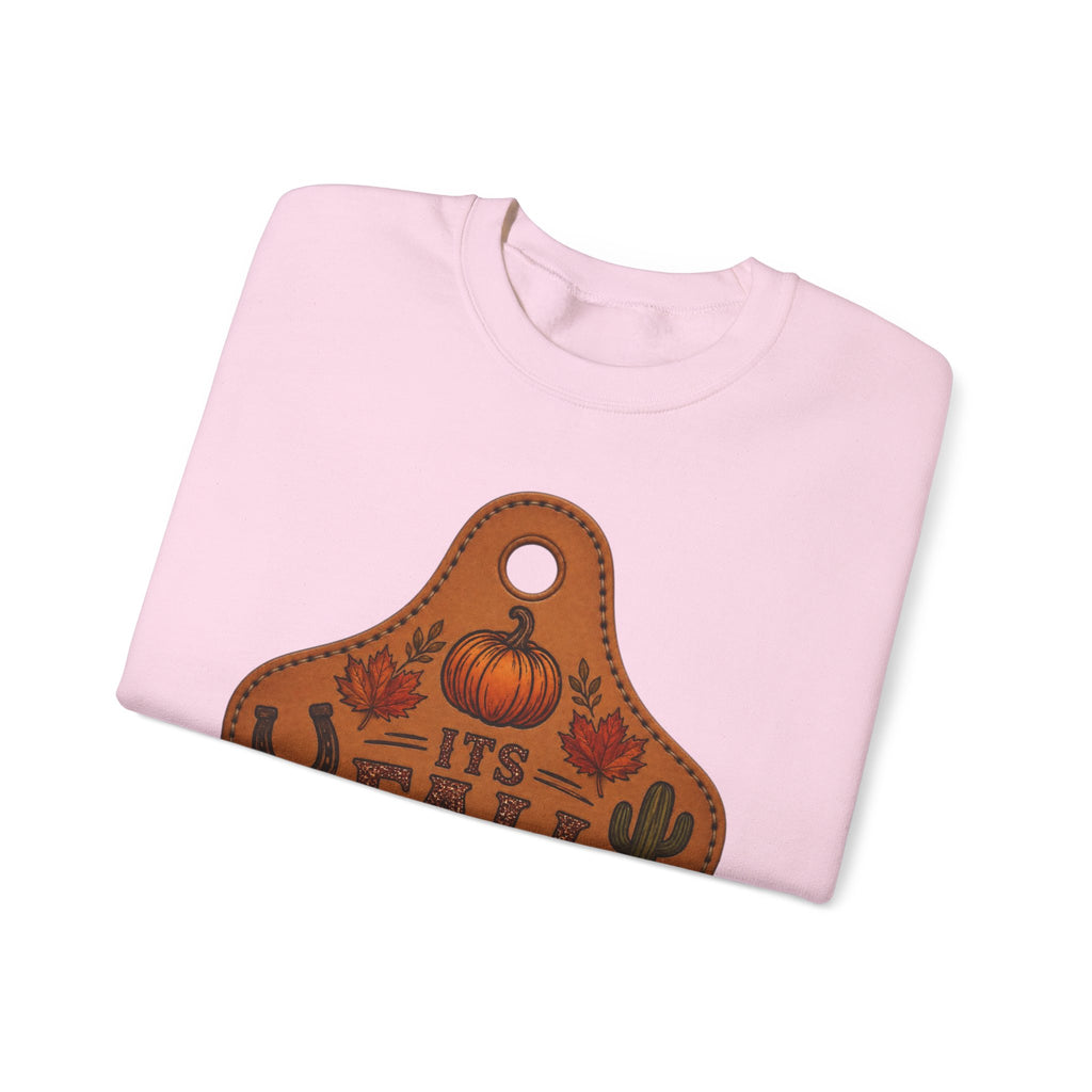 Fall Y'all Crewneck Sweatshirt — Rustic Pumpkin Leather Tag Design