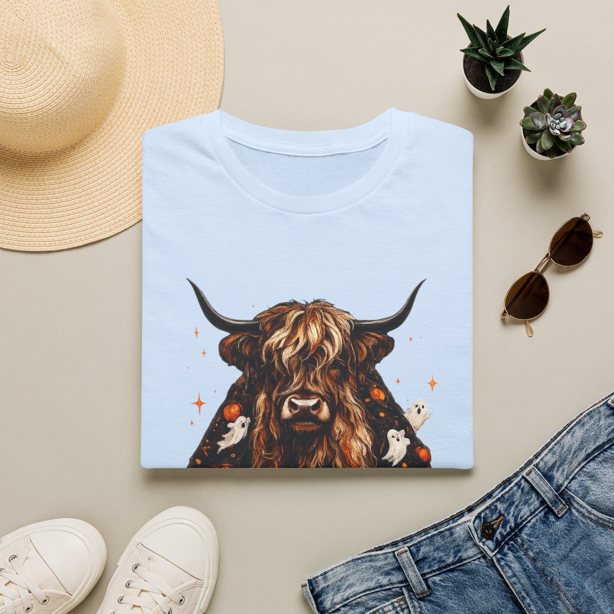 Highland Cow Pumpkin Tee — Autumn Scottish Cattle Graphic T-Shirt