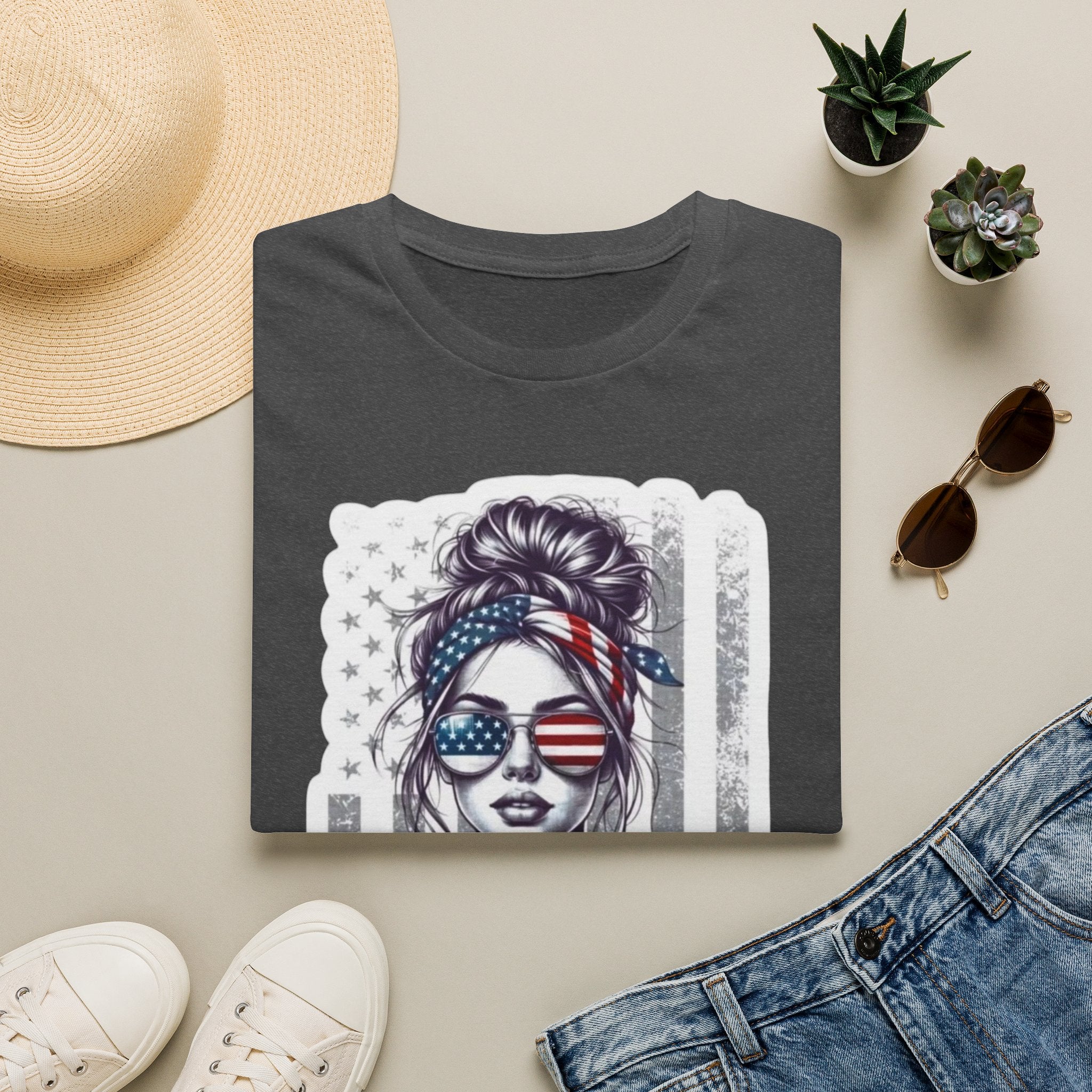 USA Flag Sunglasses T-Shirt — American Patriotic Hair-Band Graphic Tee
