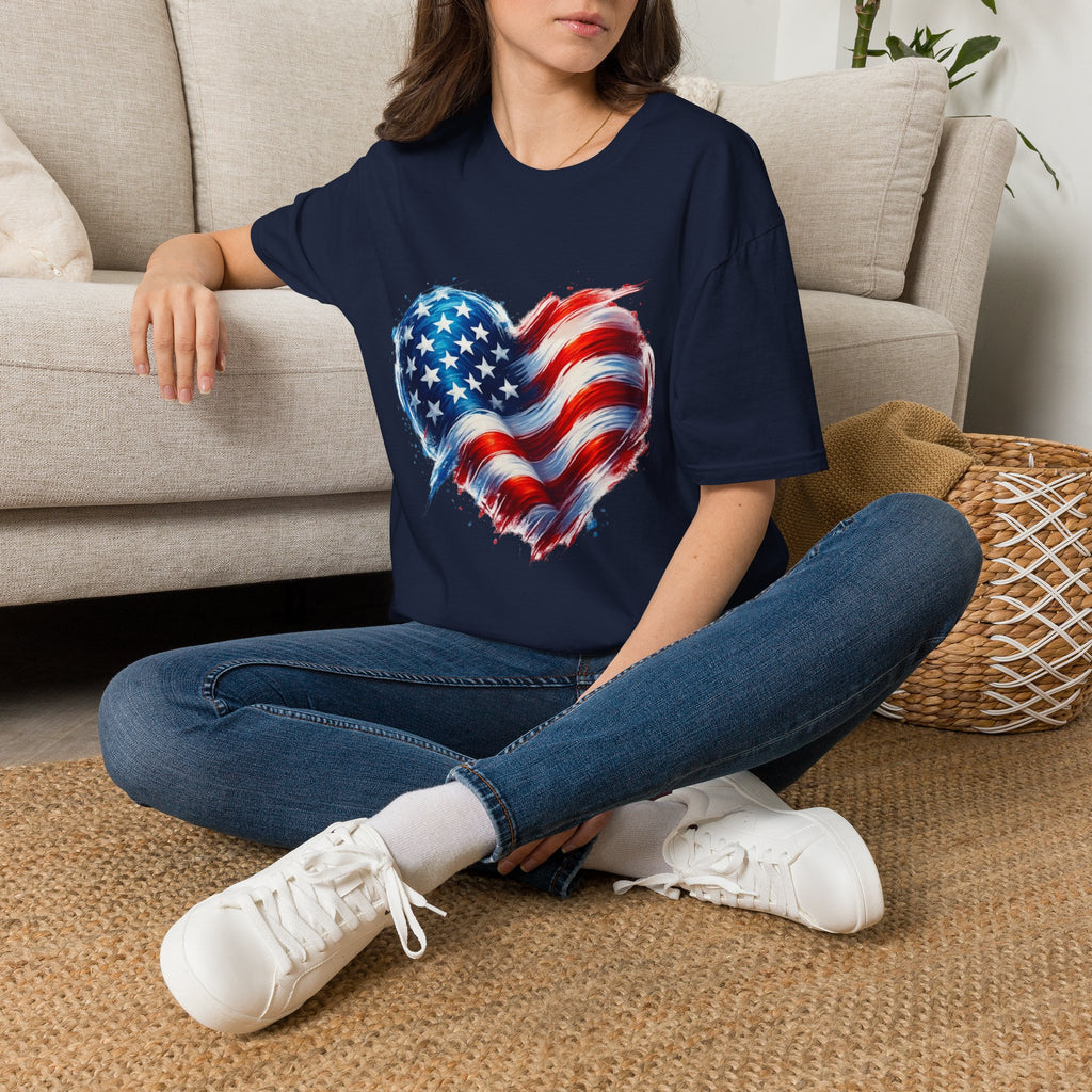 American Flag Heart T-Shirt — Patriotic USA Stars & Stripes Tee for 4th of July