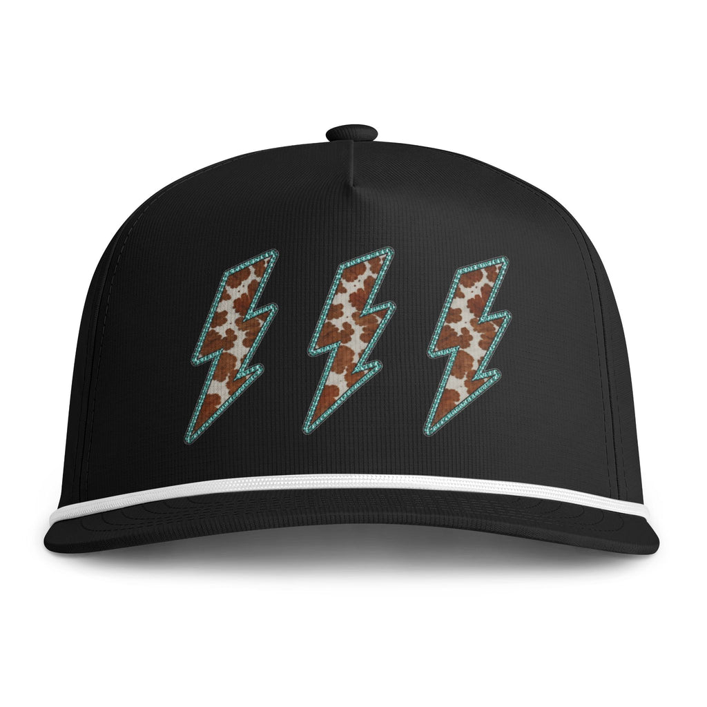 Sunwashed Rope Cap — Retro Lightning Bolt Embroidered Trucker Hat