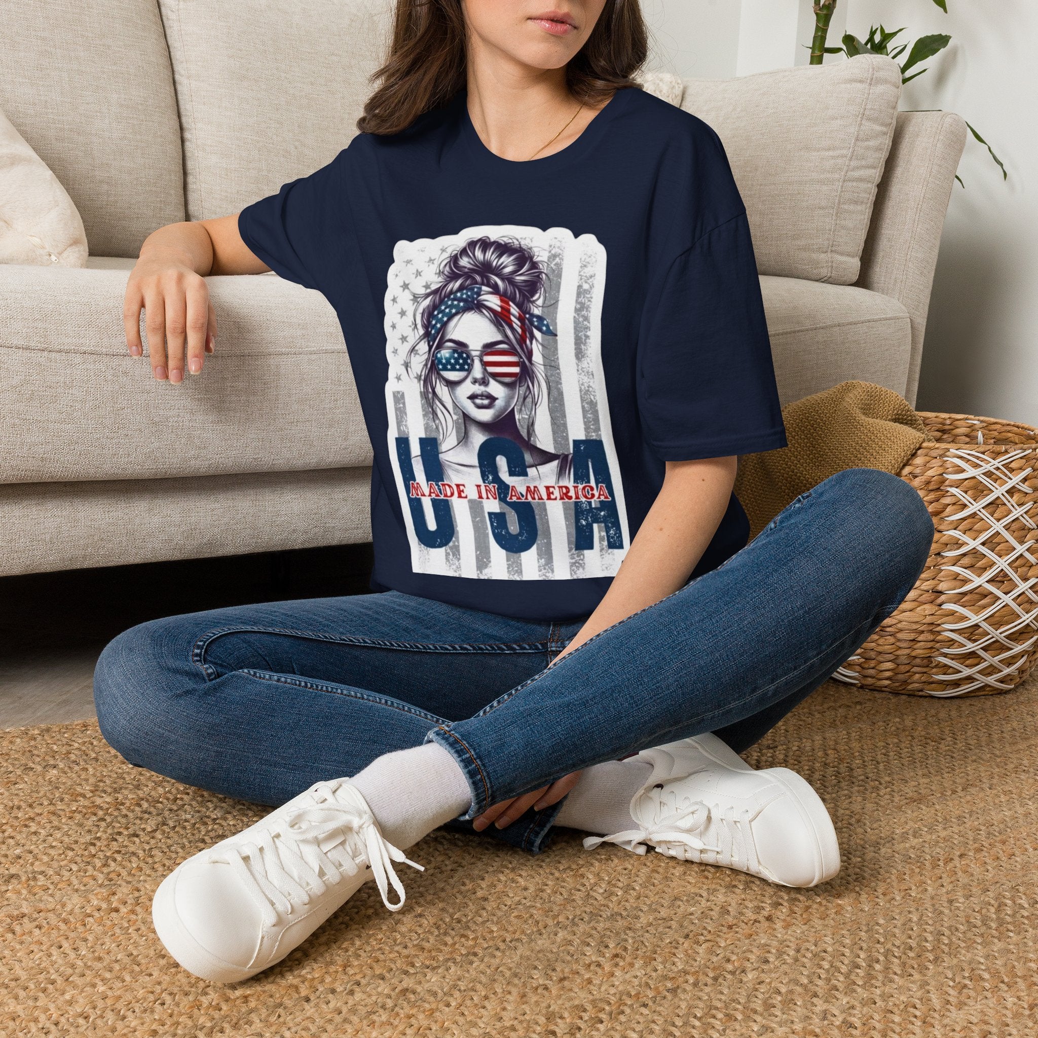 USA Flag Sunglasses T-Shirt — American Patriotic Hair-Band Graphic Tee