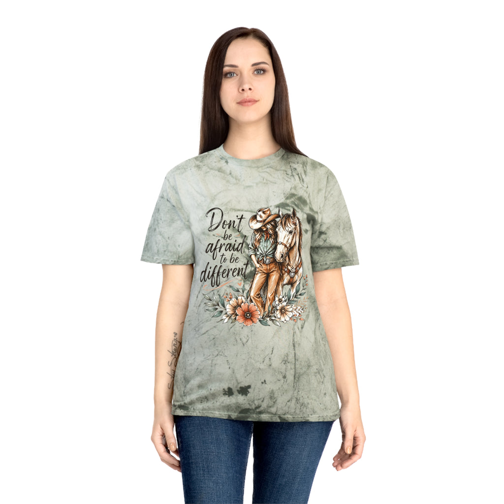 Cowgirl Horse Graphic T-Shirt — "Don't Be Afraid to Be Different" Inspirational Tee