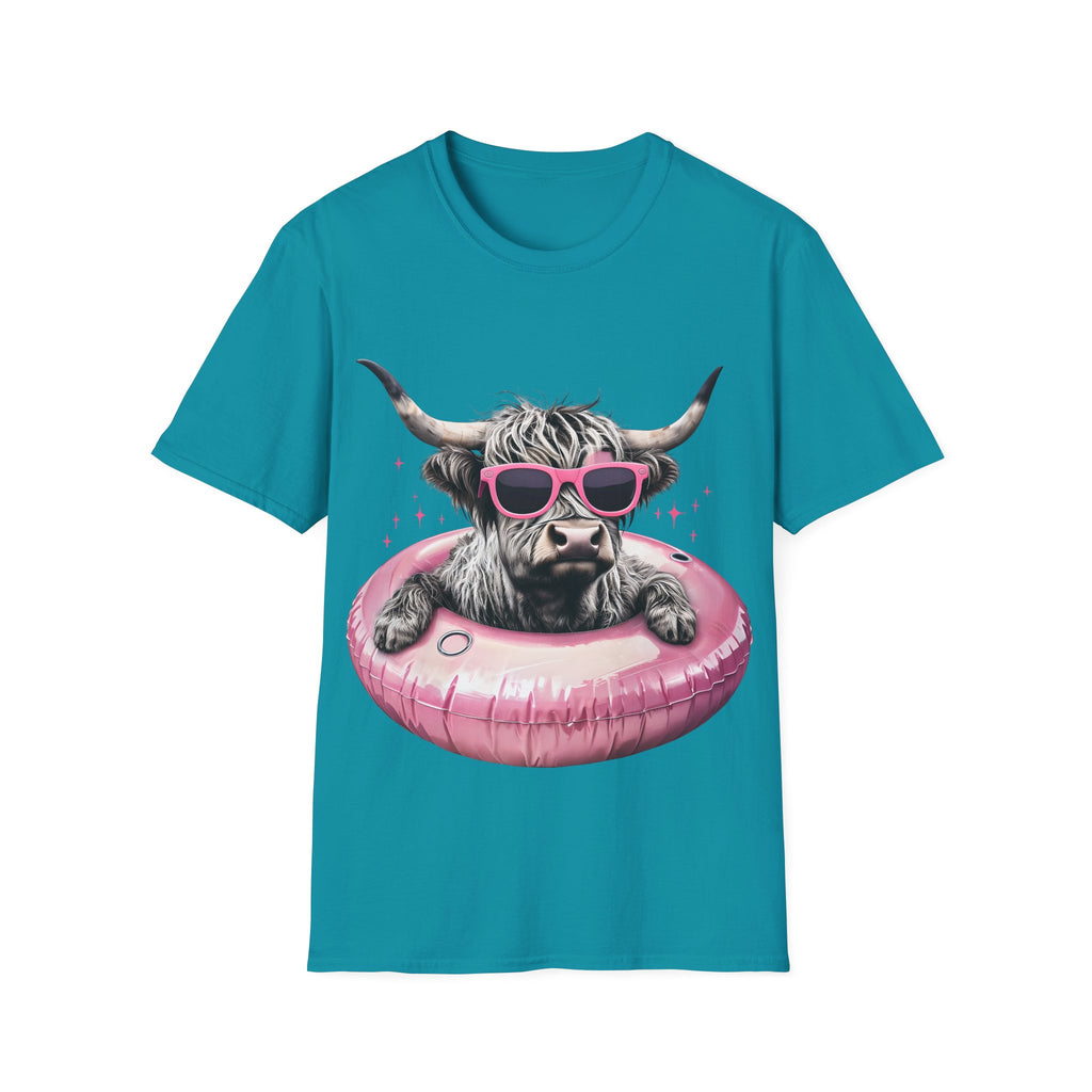 Cow with Pink Sunglasses T-Shirt — Cute Highland Cow Graphic Tee