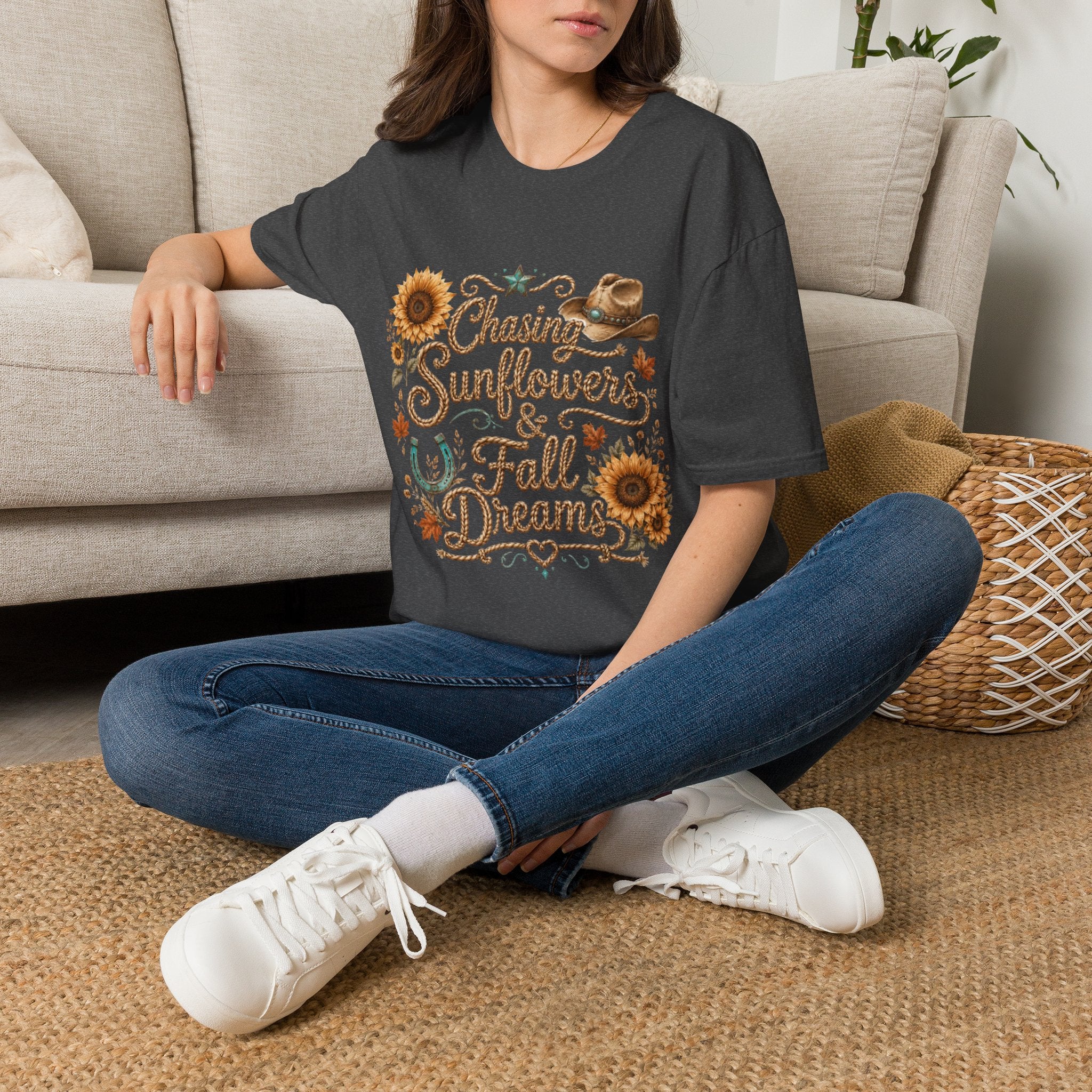 Chasing Sunflowers & Fall Dreams T-Shirt — Rustic Cowboy Sunflower Autumn Tee