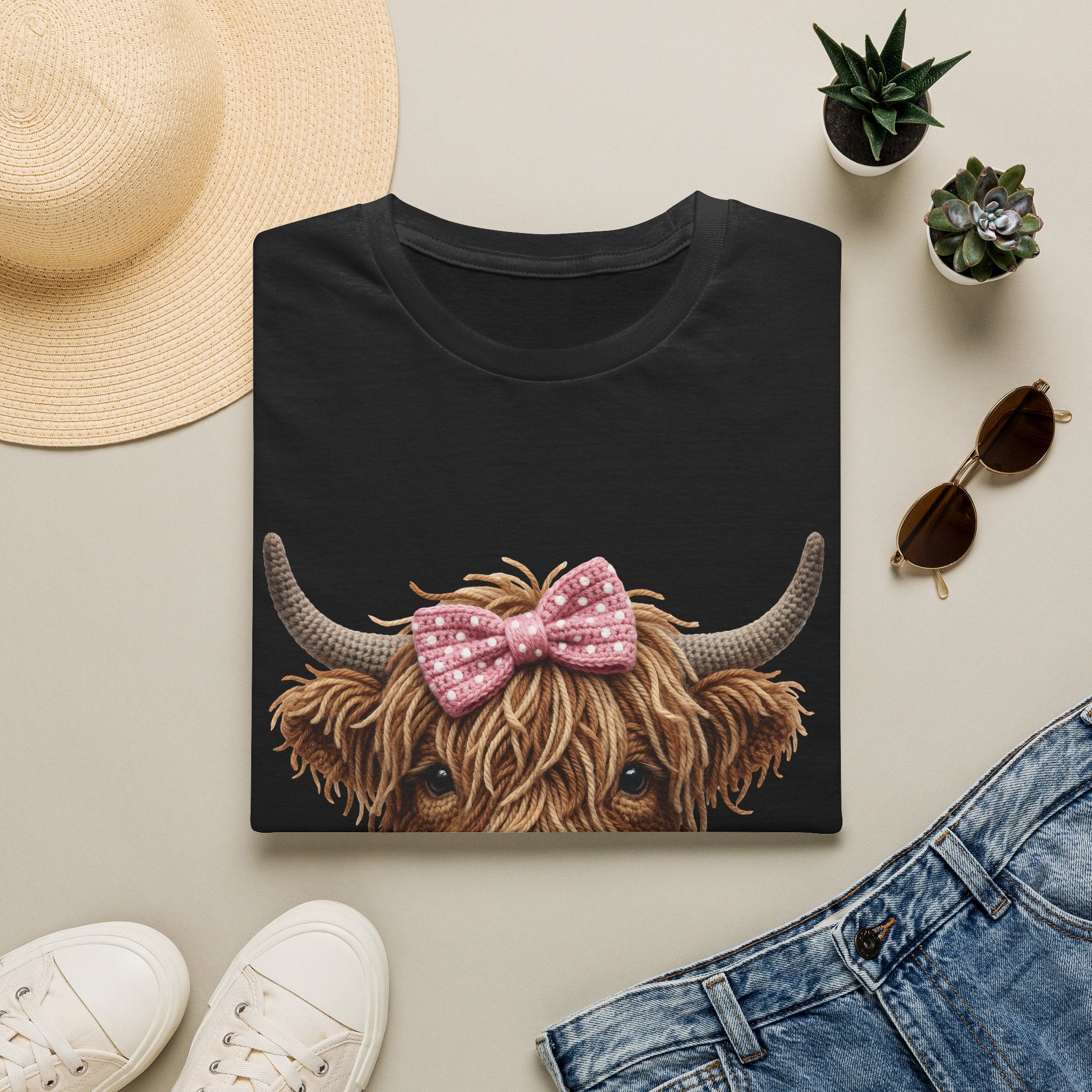 Highland Cow Tee — Cute Ribbon Cow Graphic T-Shirt