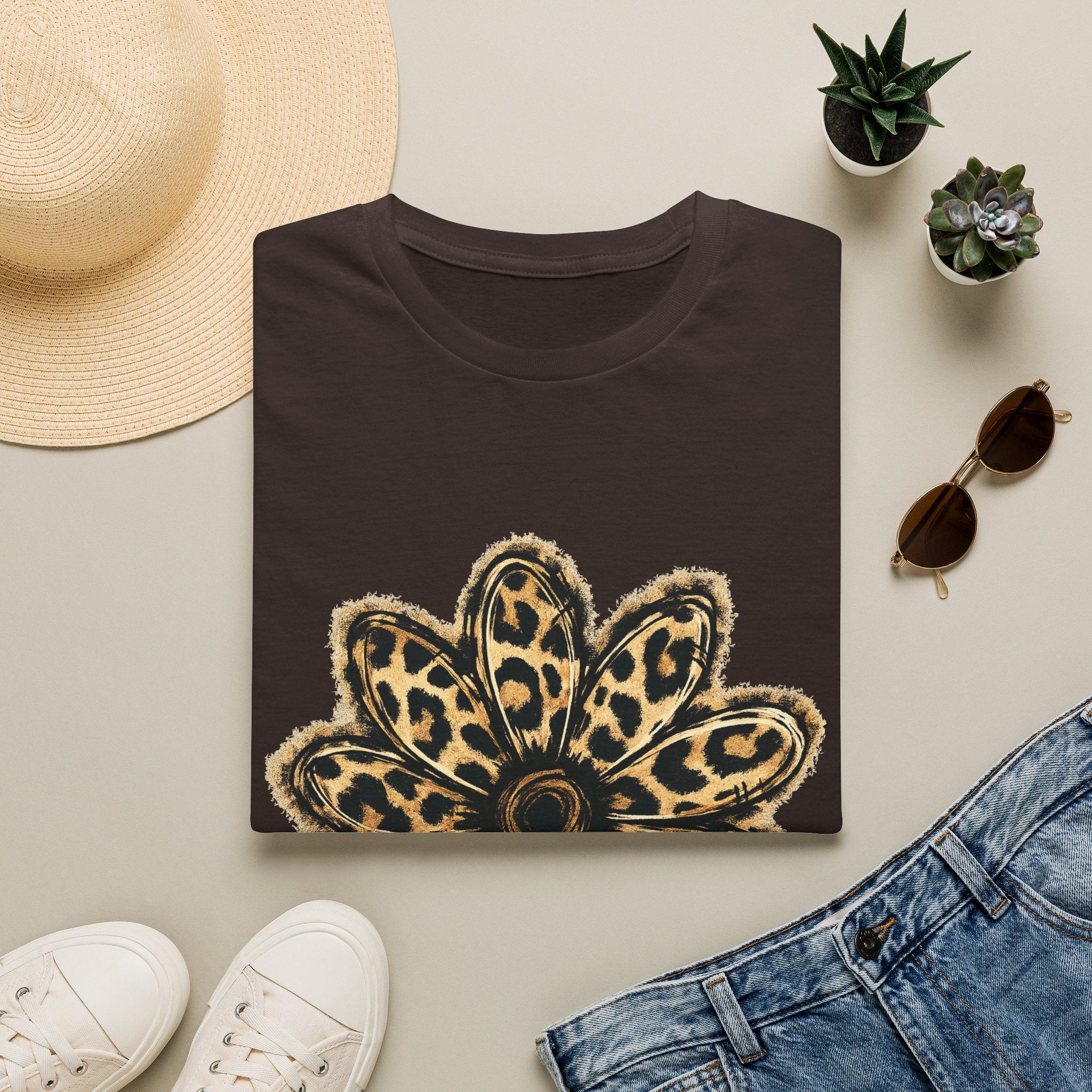 Leopard Sunflower Tee — Women's Animal Print Floral T-Shirt