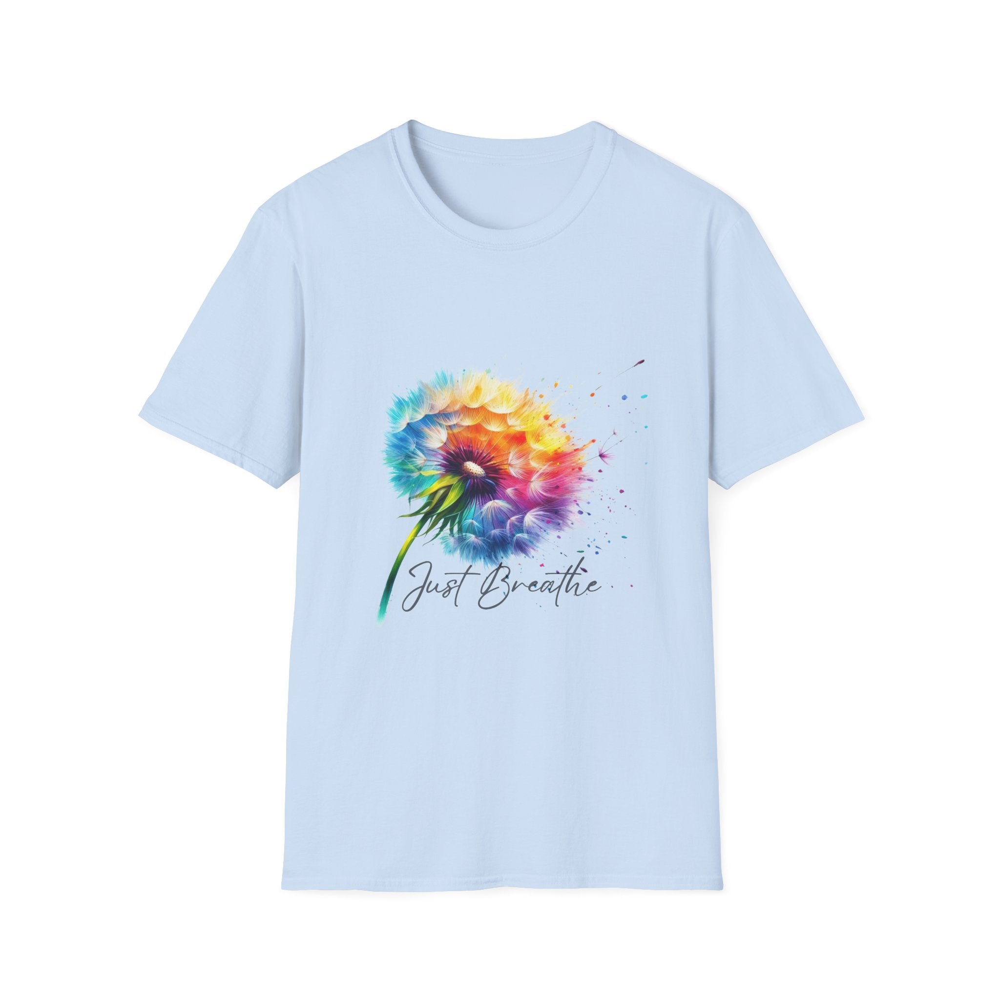 Sunflower Watercolor T-Shirt – "Just Breathe" Inspirational Floral Tee
