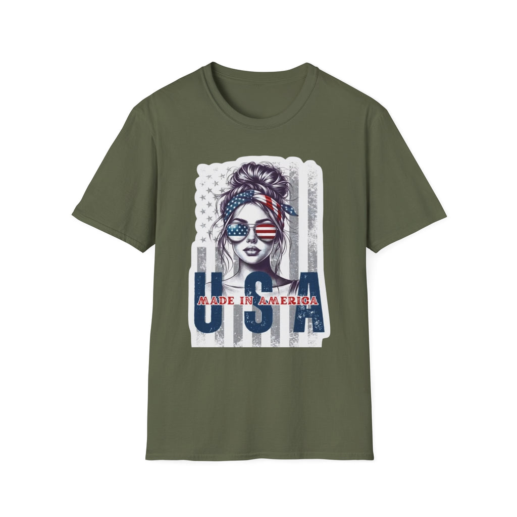 USA Flag Sunglasses T-Shirt — American Patriotic Hair-Band Graphic Tee