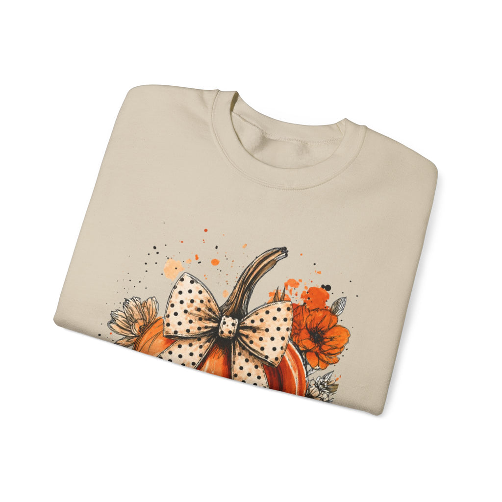 Pumpkin Bow Crewneck Sweatshirt — Autumn Floral Pumpkin Sweatshirt