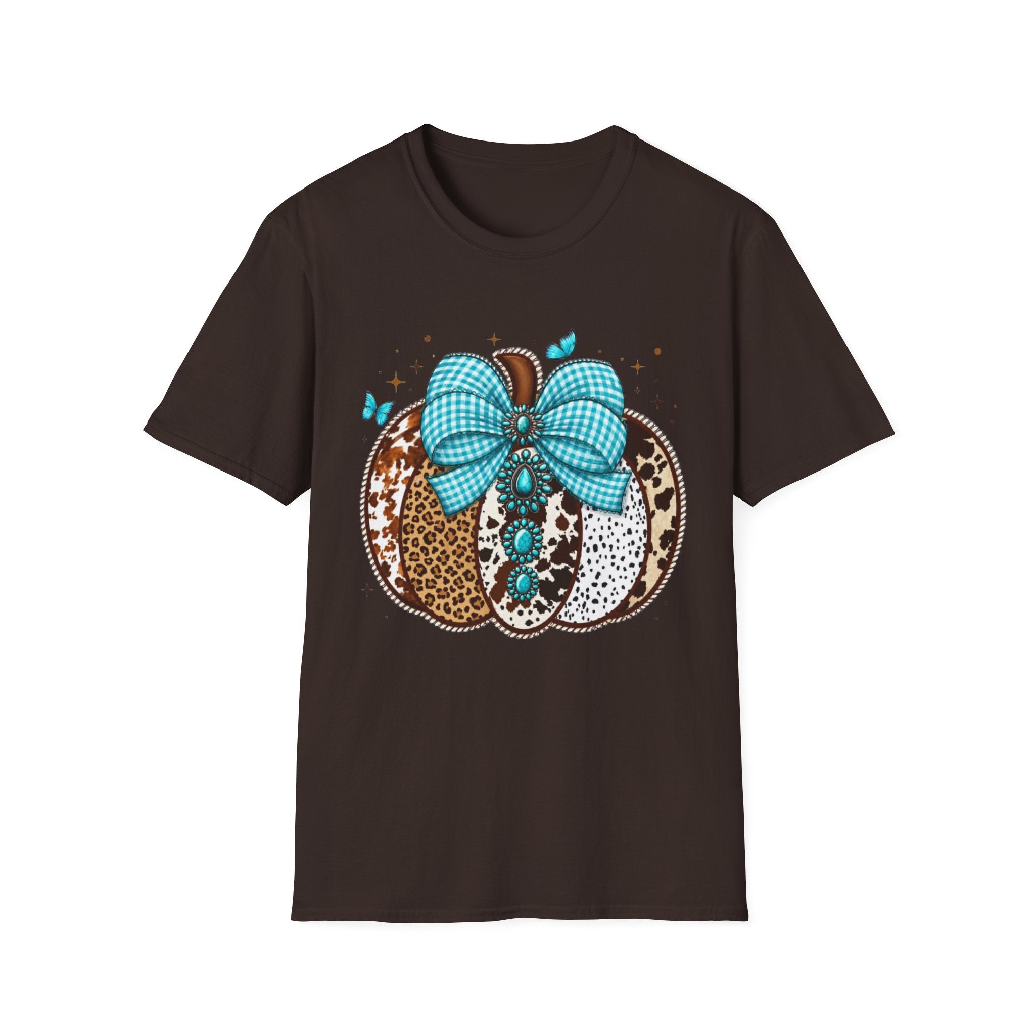 Turquoise Bow Pumpkin T-Shirt — Cowhide & Leopard Fall Graphic Tee