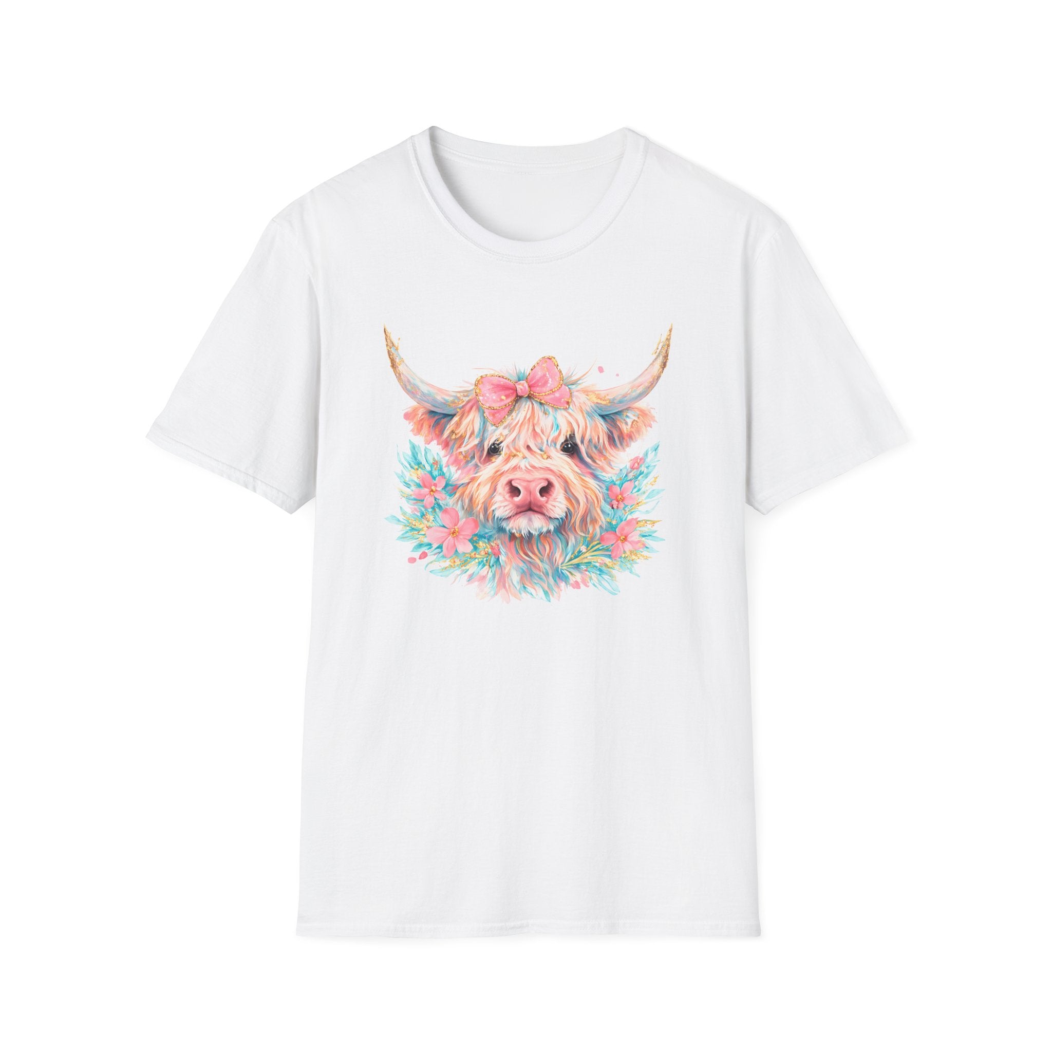 Highland Cow Floral Tee — Cute Pastel Cow Face T-Shirt