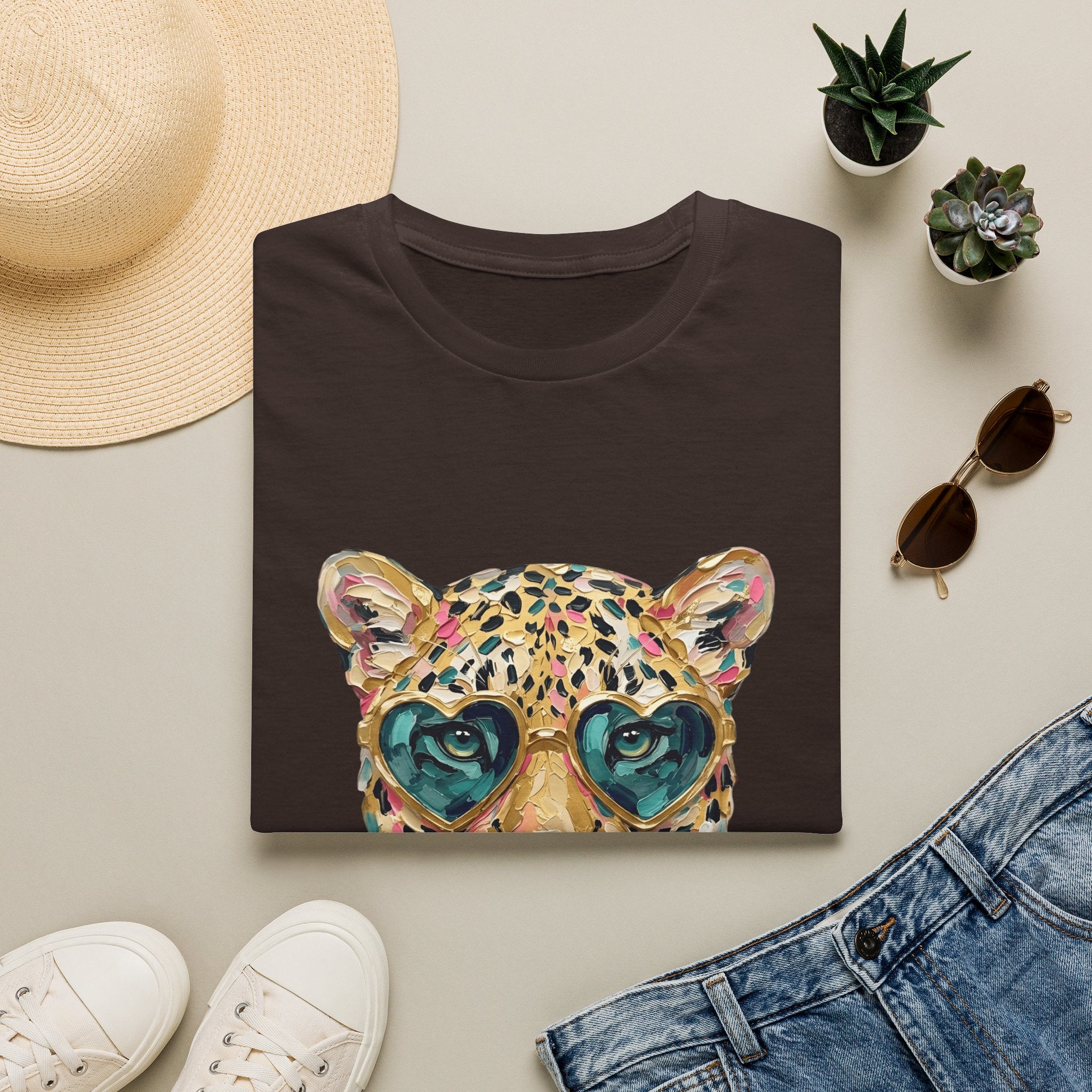 Leopard with Heart Sunglasses Graphic Tee — Cute Pop Art Animal T-Shirt
