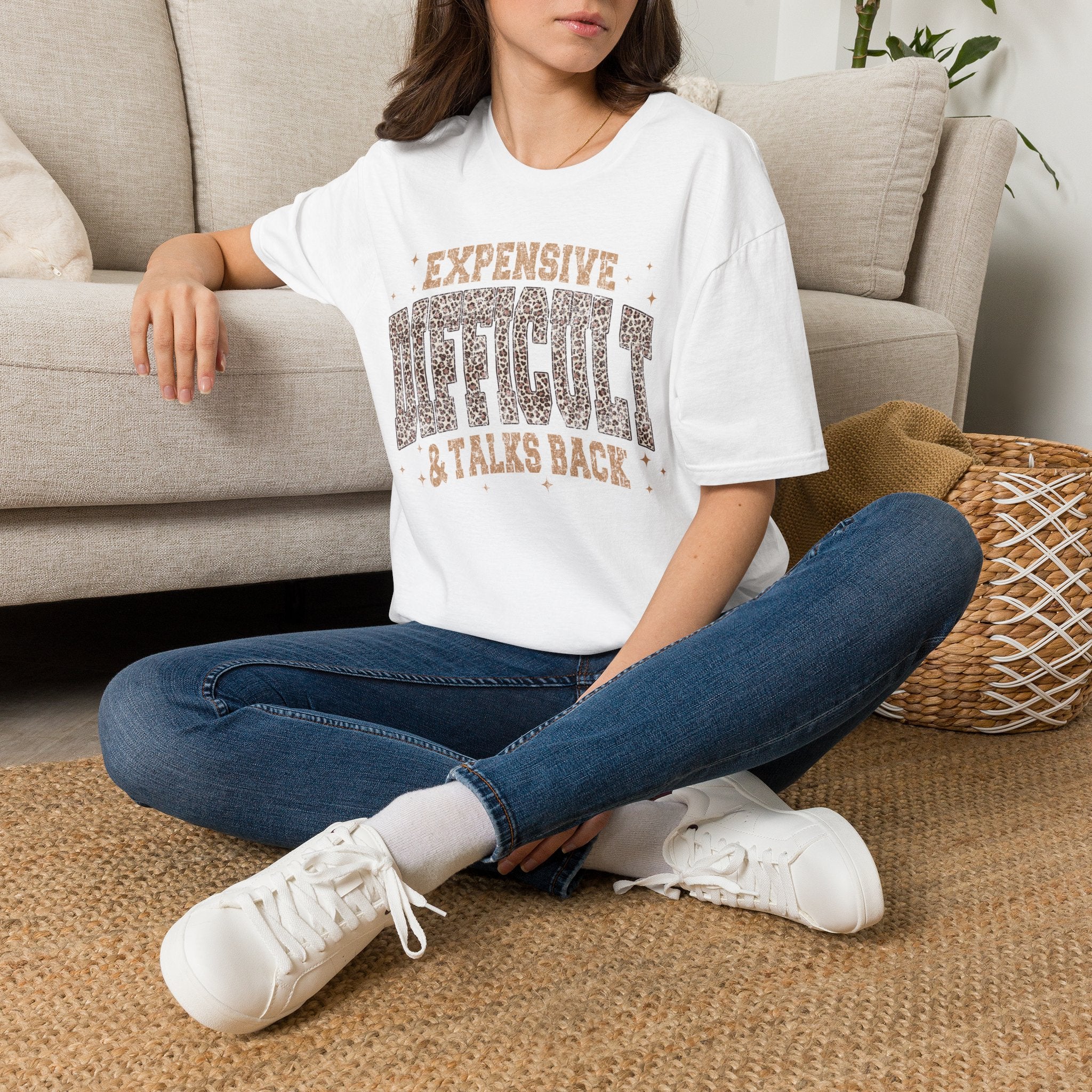 Expensive & Difficult Graphic T-Shirt — Leopard Sparkle "Expensive Difficult & Talks Back"