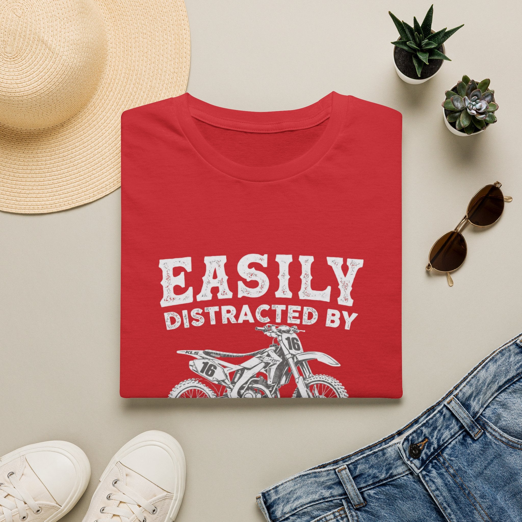 Easily Distracted by Dirtbikes & Boobs T-Shirt — Funny Motorcycle Rider Tee
