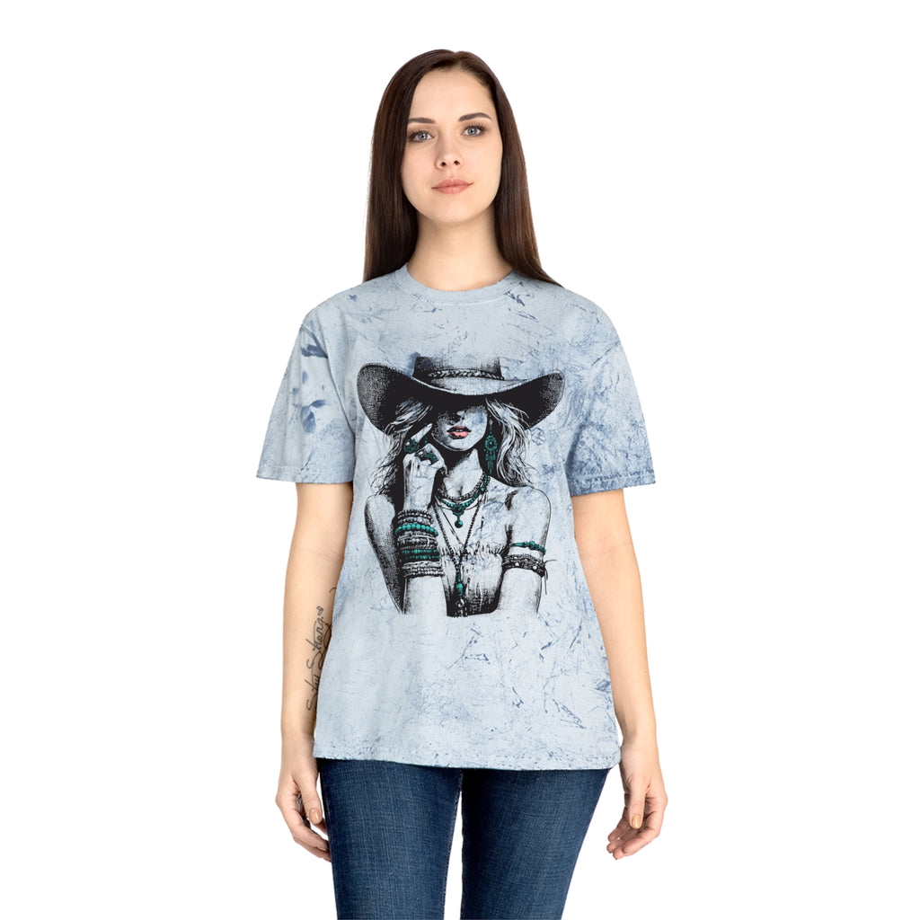 Western Cowgirl Graphic Tee — Vintage Boho Hat & Jewelry Design