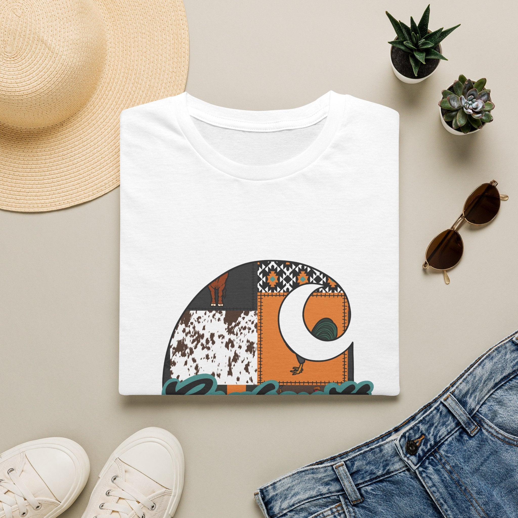 Carhartt Patchwork Logo T-Shirt — Retro Quilted Moon Graphic