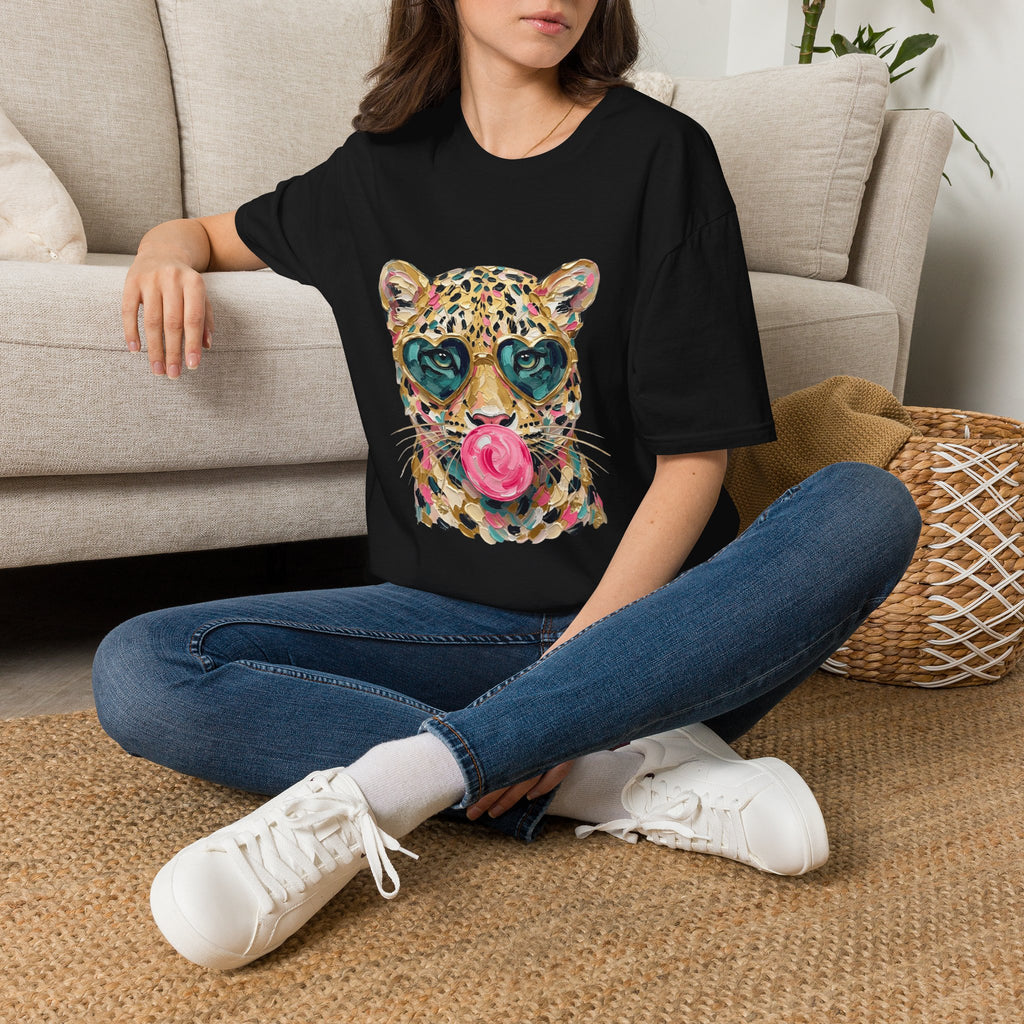 Leopard with Heart Sunglasses Graphic Tee — Cute Pop Art Animal T-Shirt