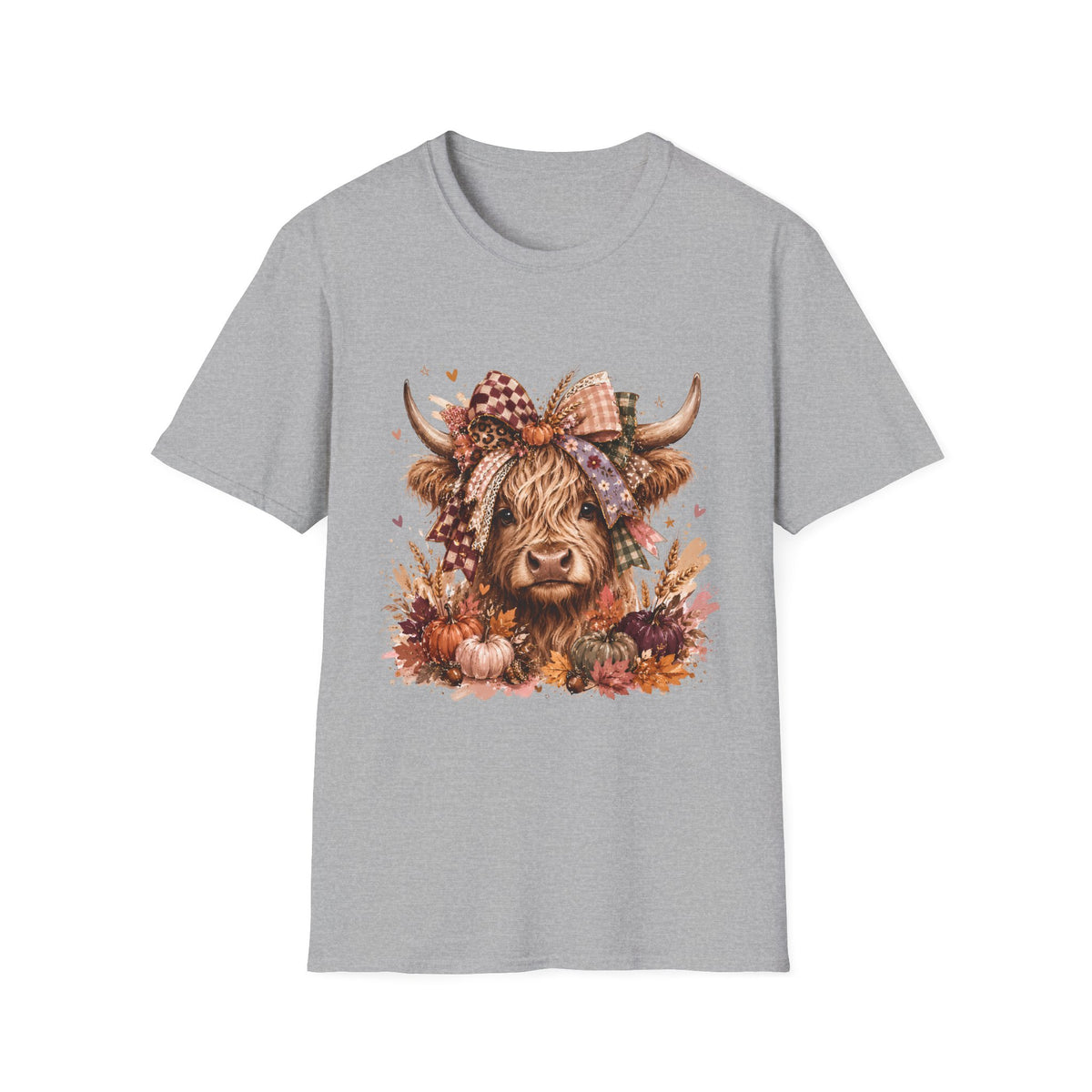 Highland Cow Fall T-Shirt — Pumpkin & Plaid Autumn Graphic Tee