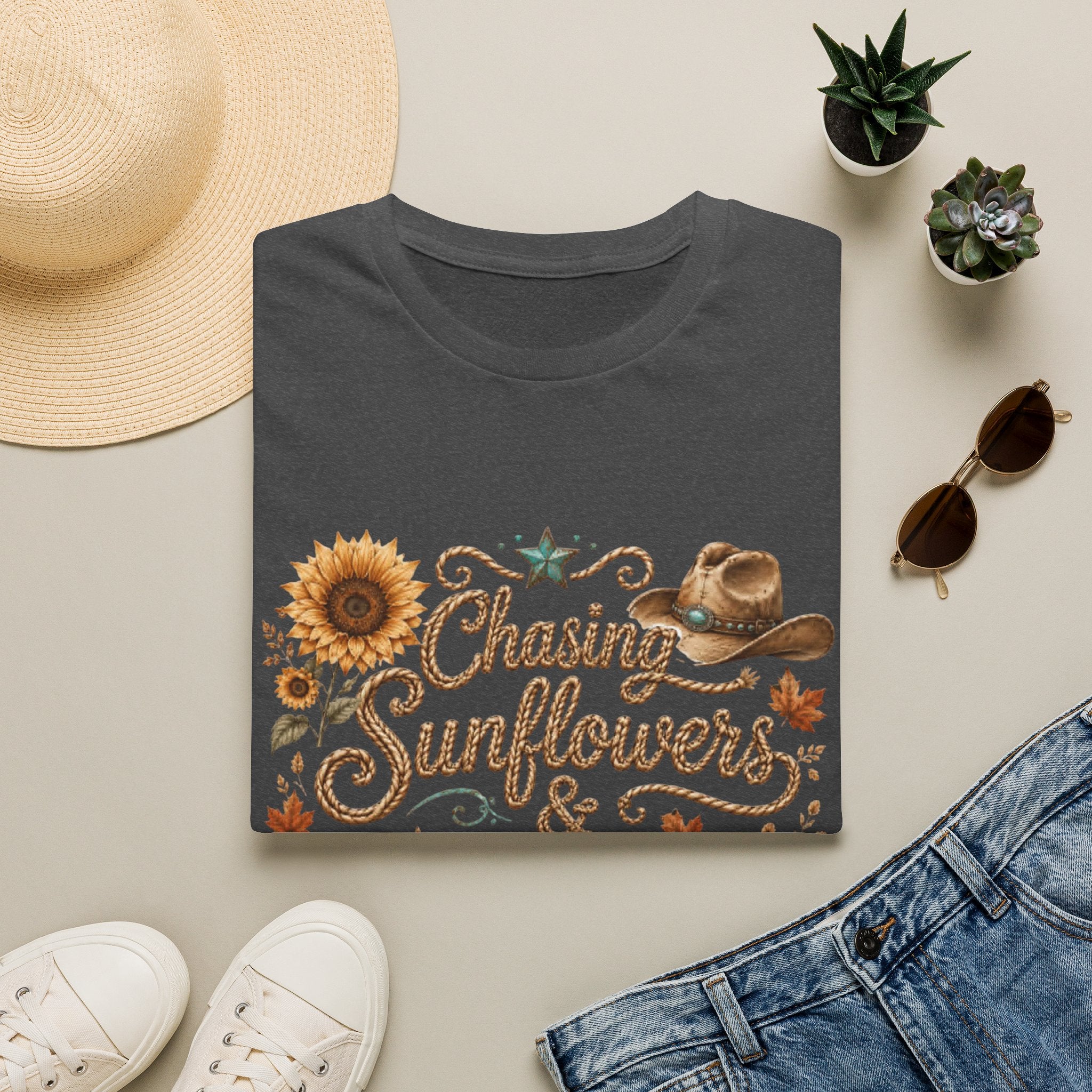 Chasing Sunflowers & Fall Dreams T-Shirt — Rustic Cowboy Sunflower Autumn Tee