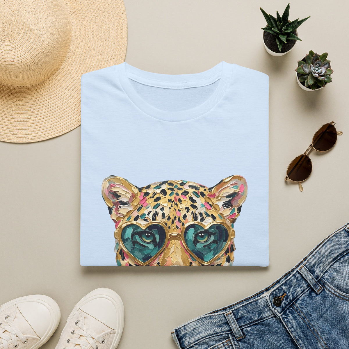 Leopard with Heart Sunglasses Graphic Tee — Cute Pop Art Animal T-Shirt