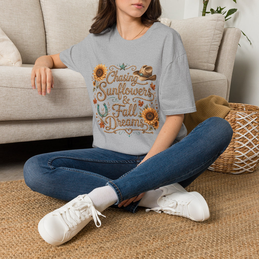 Chasing Sunflowers & Fall Dreams T-Shirt — Rustic Cowboy Sunflower Autumn Tee
