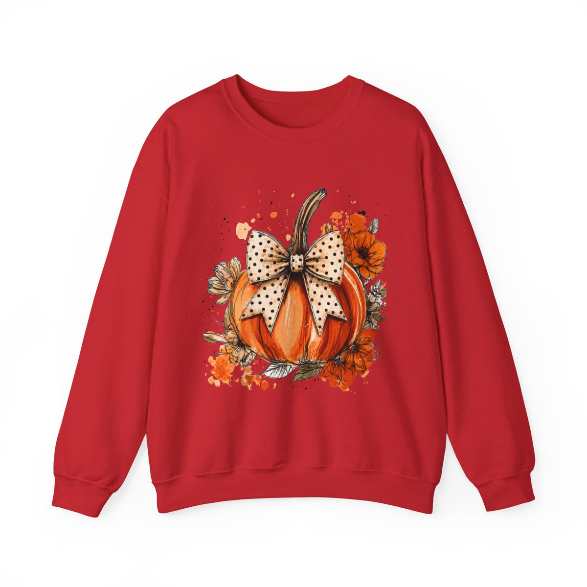 Pumpkin Bow Crewneck Sweatshirt — Autumn Floral Pumpkin Sweatshirt