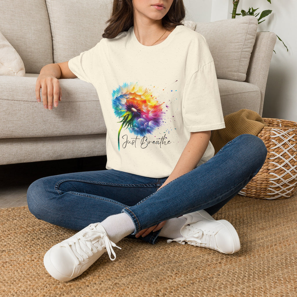 Sunflower Watercolor T-Shirt – "Just Breathe" Inspirational Floral Tee
