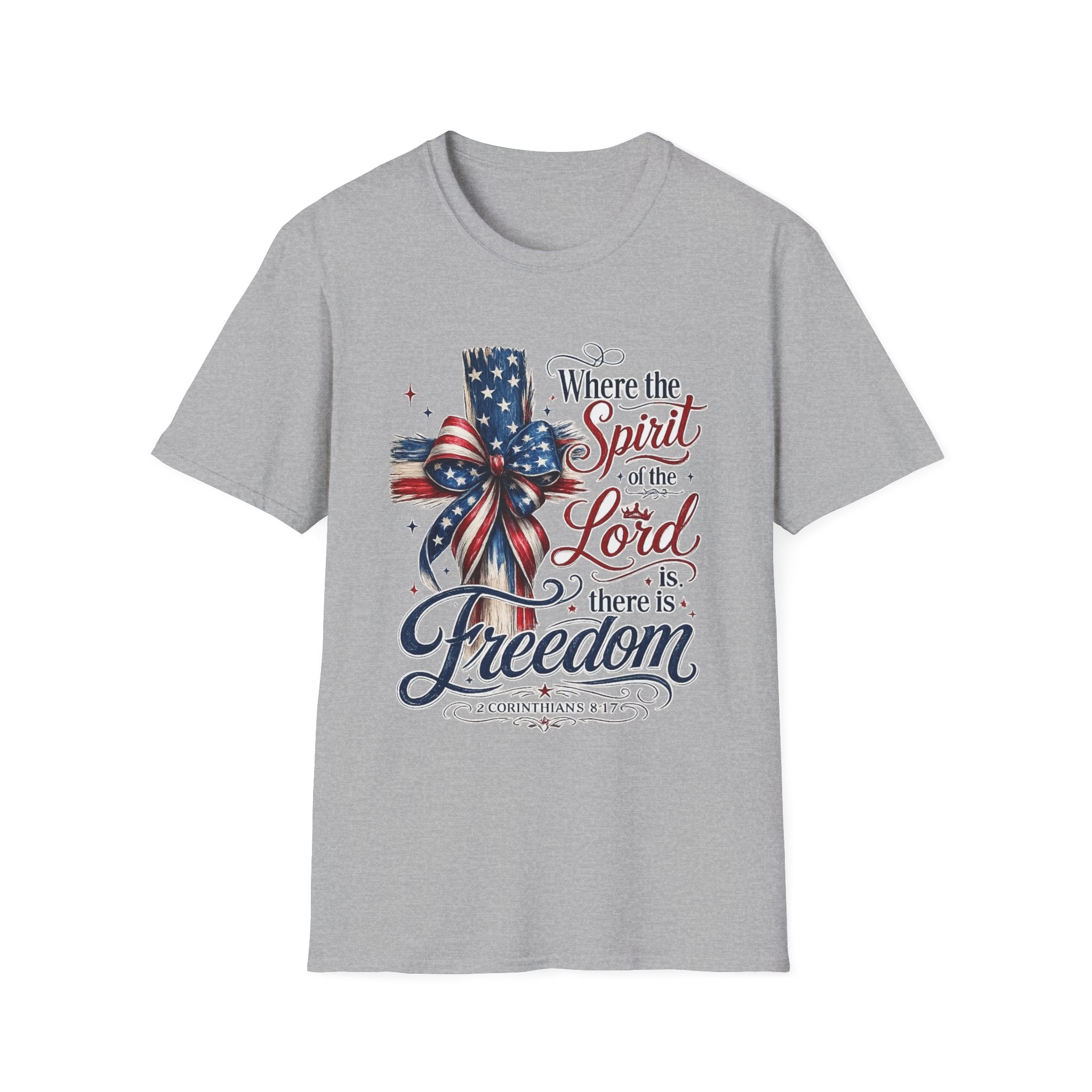 Patriotic Cross T-Shirt — “Where the Spirit of the Lord Is, There Is Freedom”
