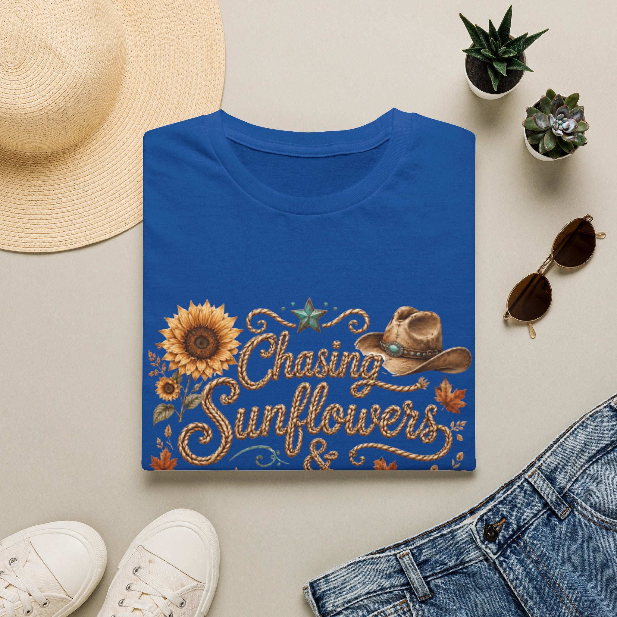 Chasing Sunflowers & Fall Dreams T-Shirt — Rustic Cowboy Sunflower Autumn Tee