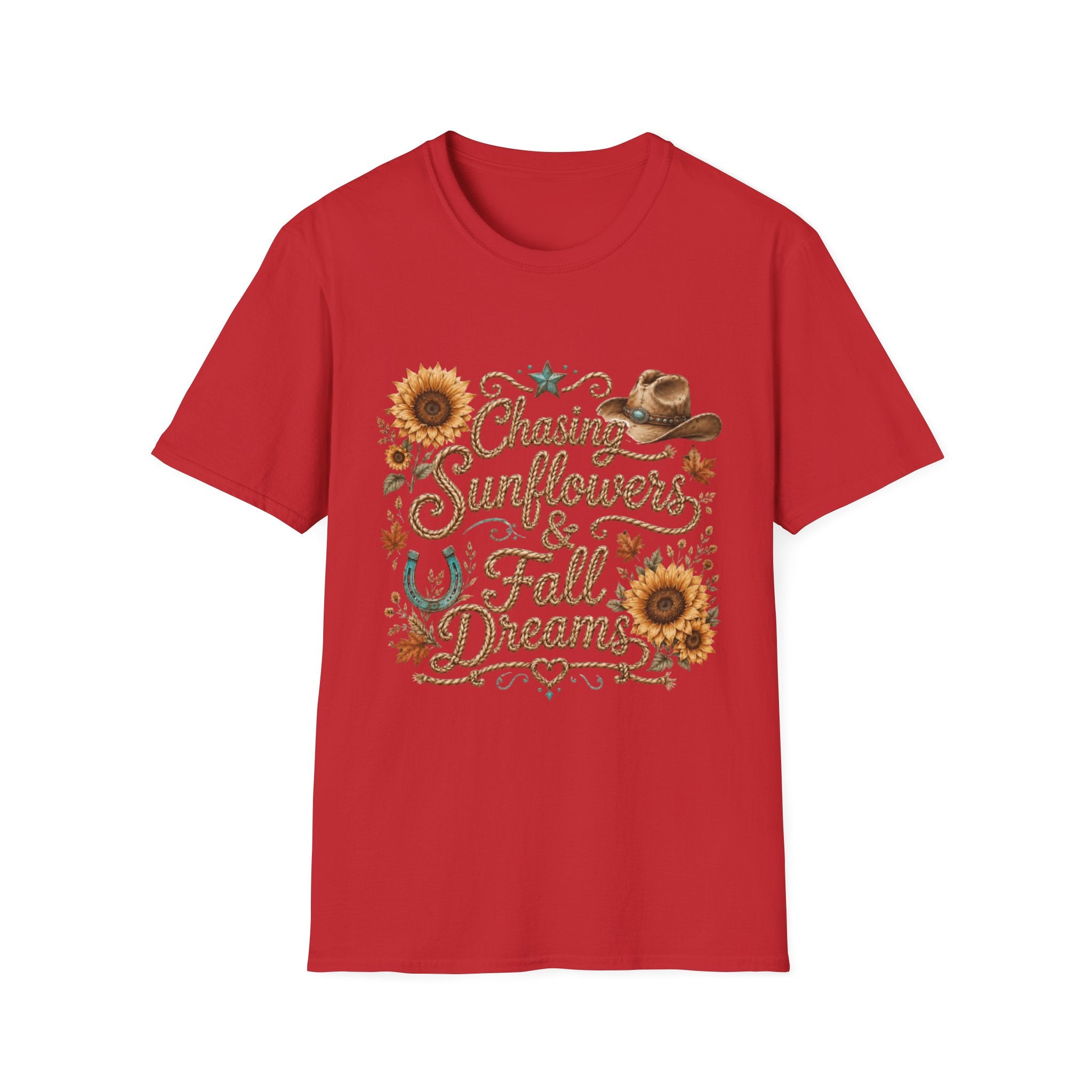 Chasing Sunflowers & Fall Dreams T-Shirt — Rustic Cowboy Sunflower Autumn Tee