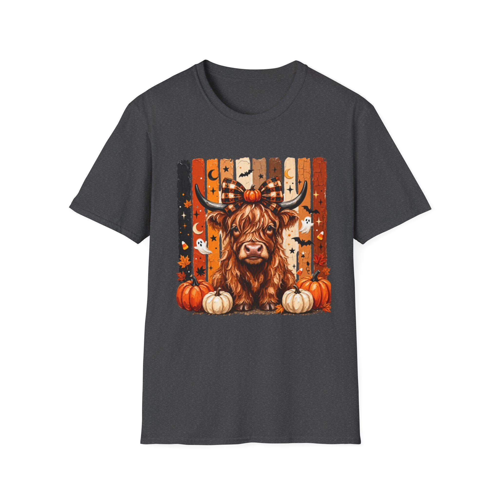 Highland Cow Halloween T-Shirt — Plaid Pumpkin Fall Graphic Tee