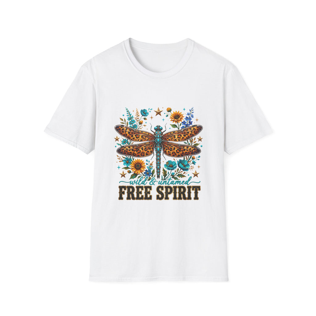 Dragonfly Free Spirit T-Shirt — Leopard Wings Floral Graphic Tee