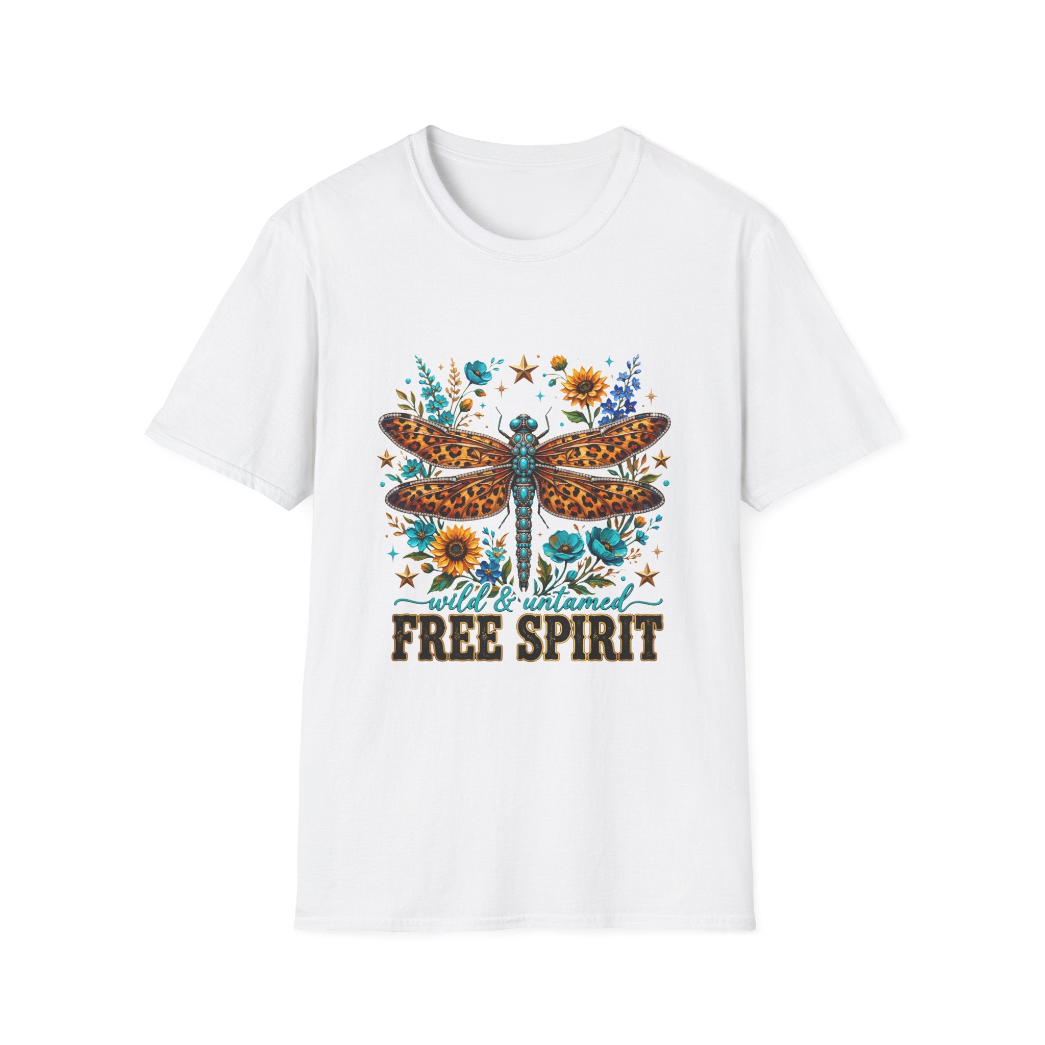 Dragonfly Free Spirit T-Shirt — Leopard Wings Floral Graphic Tee