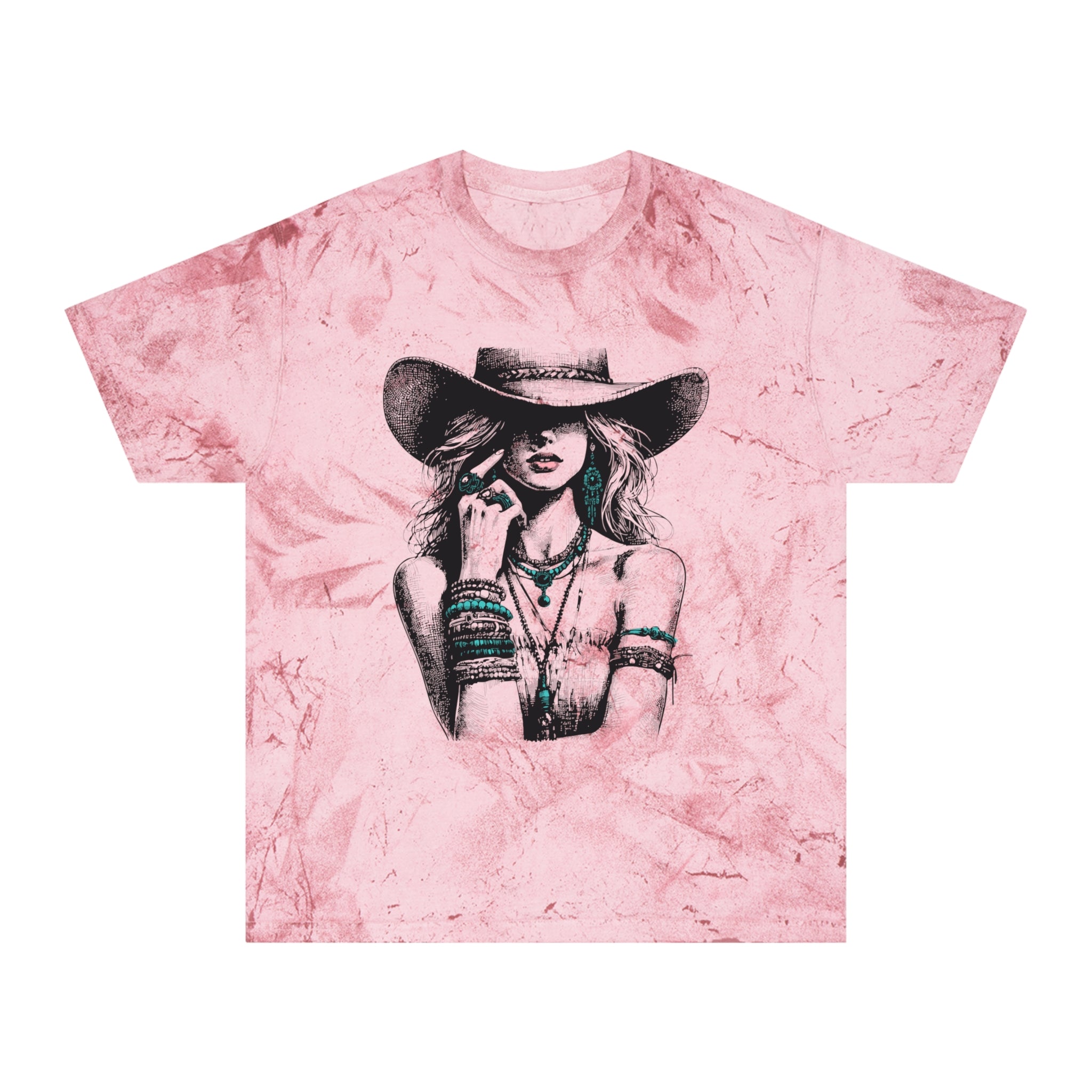 Western Cowgirl Graphic Tee — Vintage Boho Hat & Jewelry Design