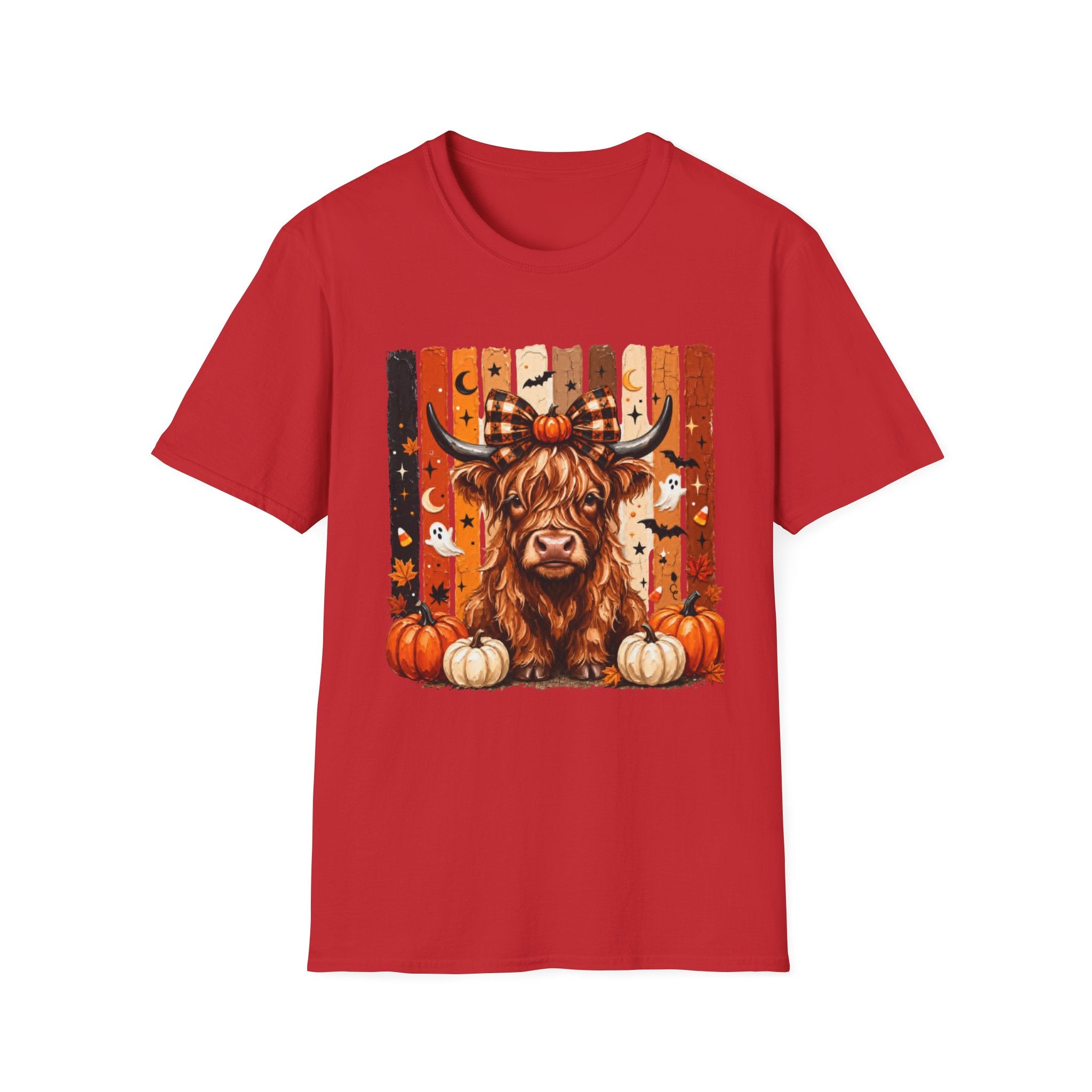 Highland Cow Halloween T-Shirt — Plaid Pumpkin Fall Graphic Tee